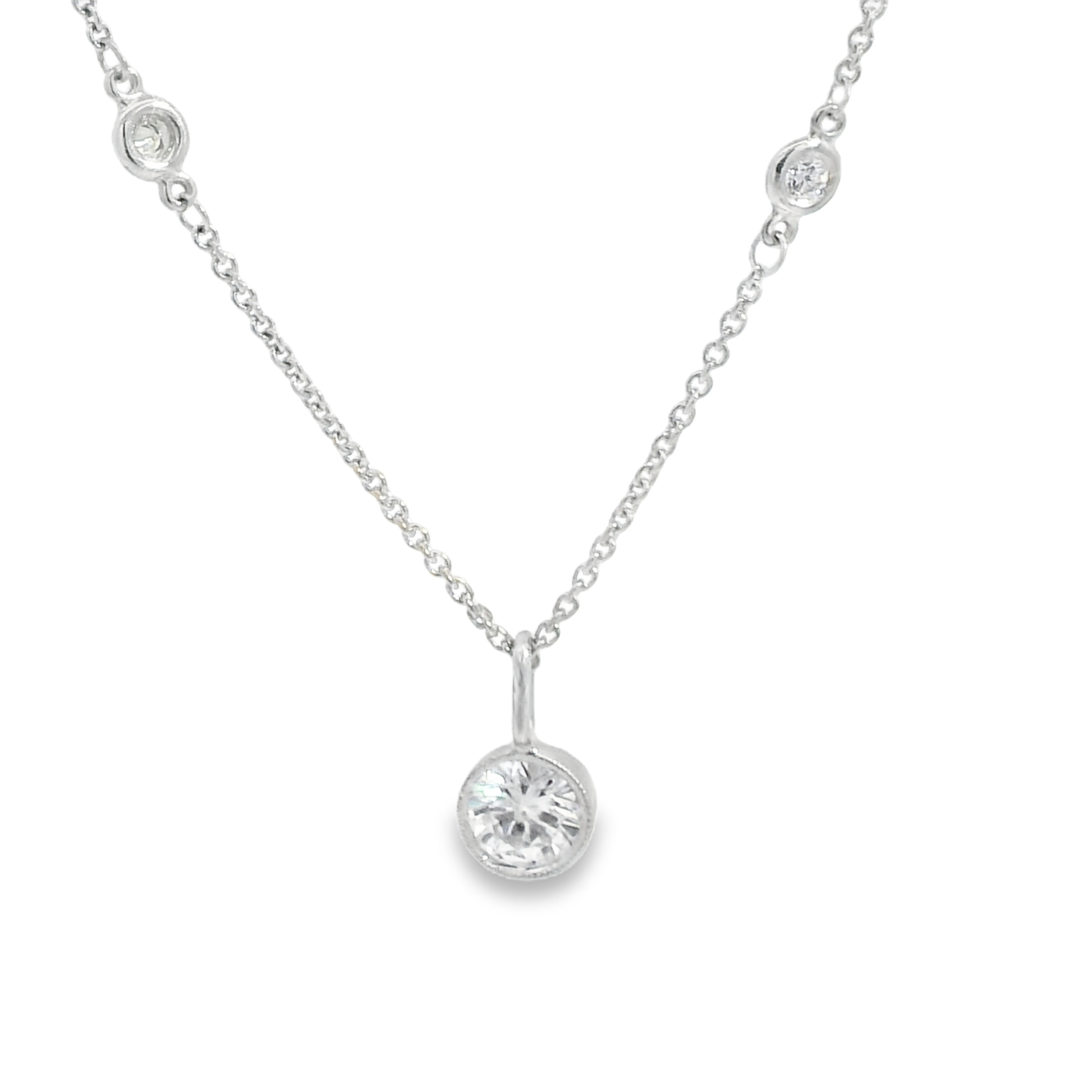 1/2CT Bezel Set Natural Diamond Necklace w/ 0.18cttw Diamonds By the Yard - Estate
