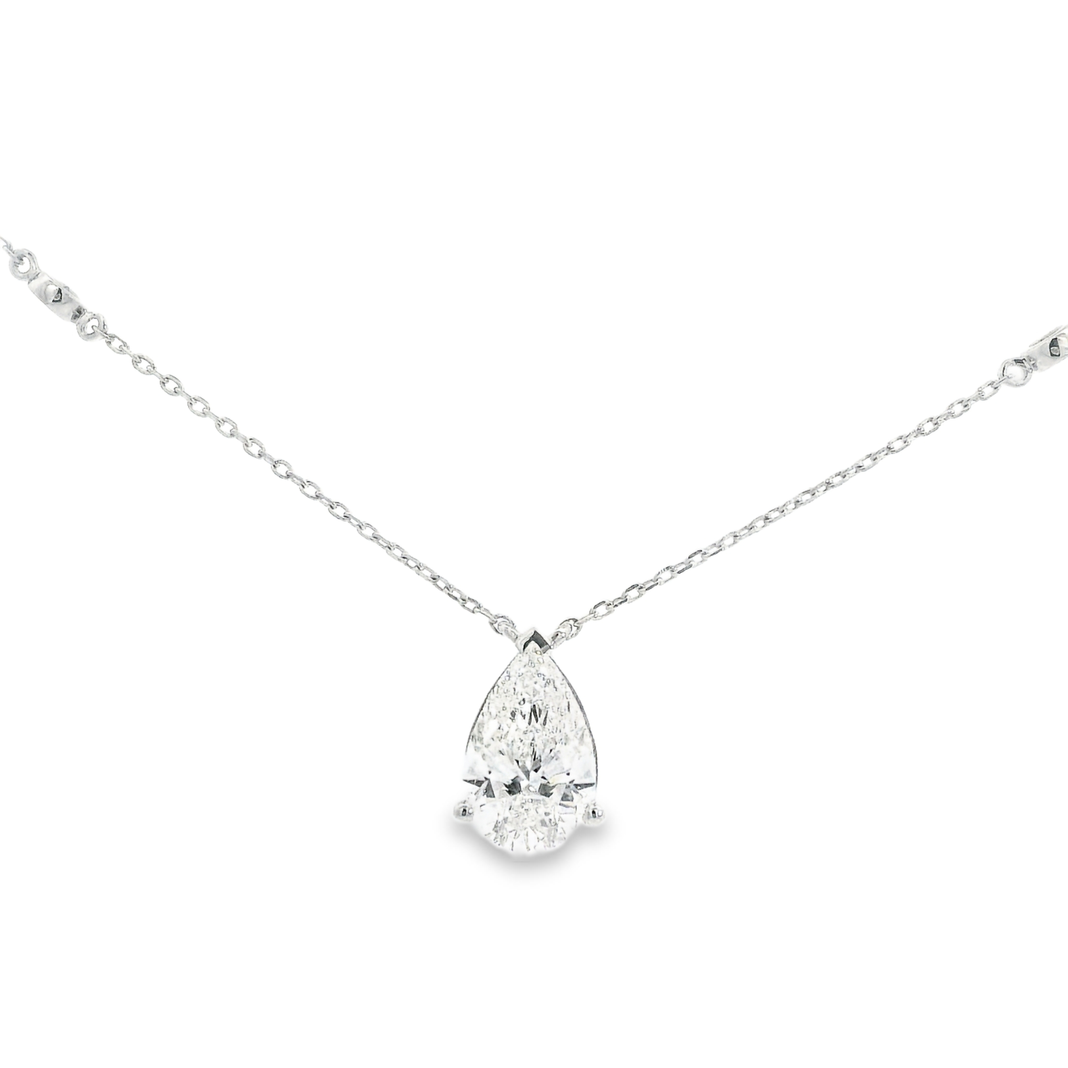 1.36CT E VS1 Pear Shape LAB Diamond Set in a Diamonds by the Yard Necklace with an additional 0.20cttw Accent Lab Diamonds - 14K White Gold  