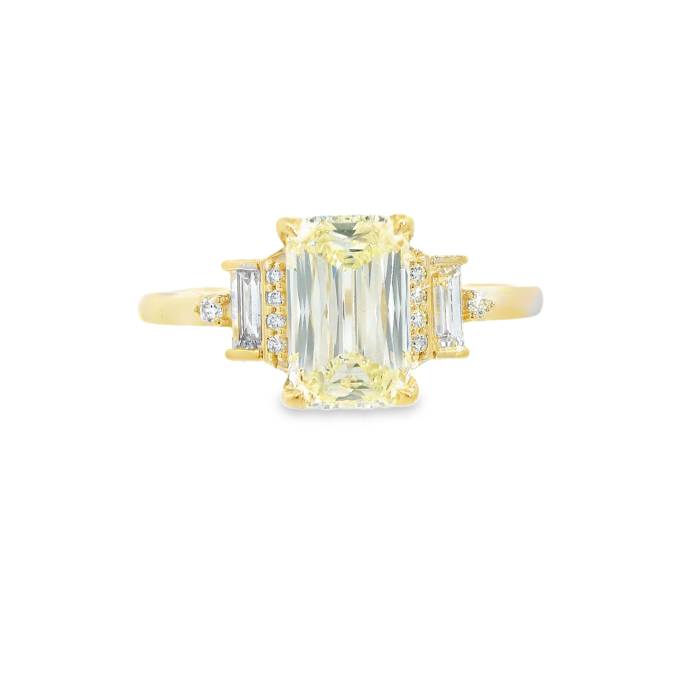 1.50CT Modified Radiant Cut NATURAL Diamond GIA Certified O-P Color & VS1 Clarity Set in 14K Yellow w/ 1/6cttw Natural Accent Diamonds