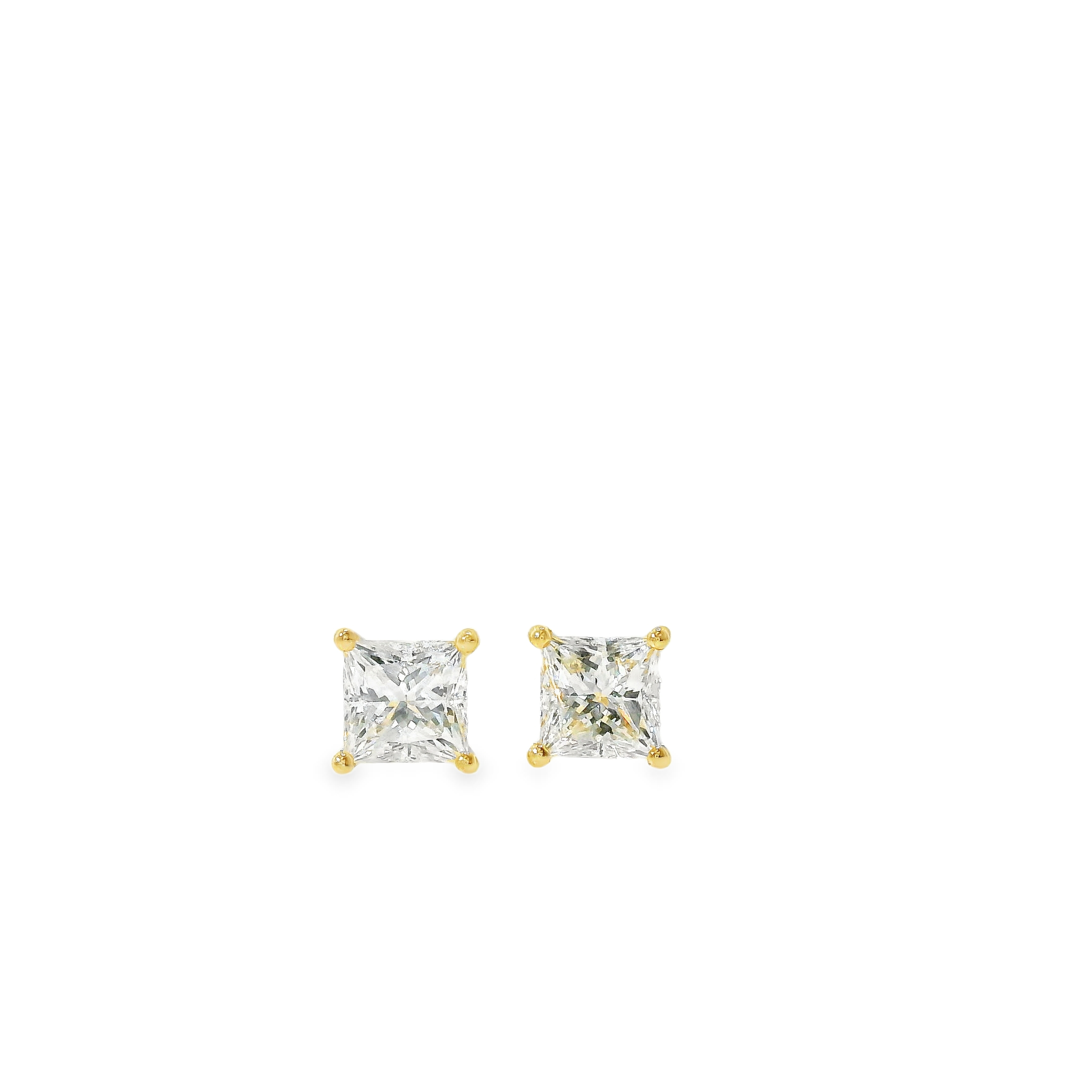 1.62cttw Natural Princess Cut Diamond Stud Earrings Set in 14K Yellow Gold - J/K VS 1-2