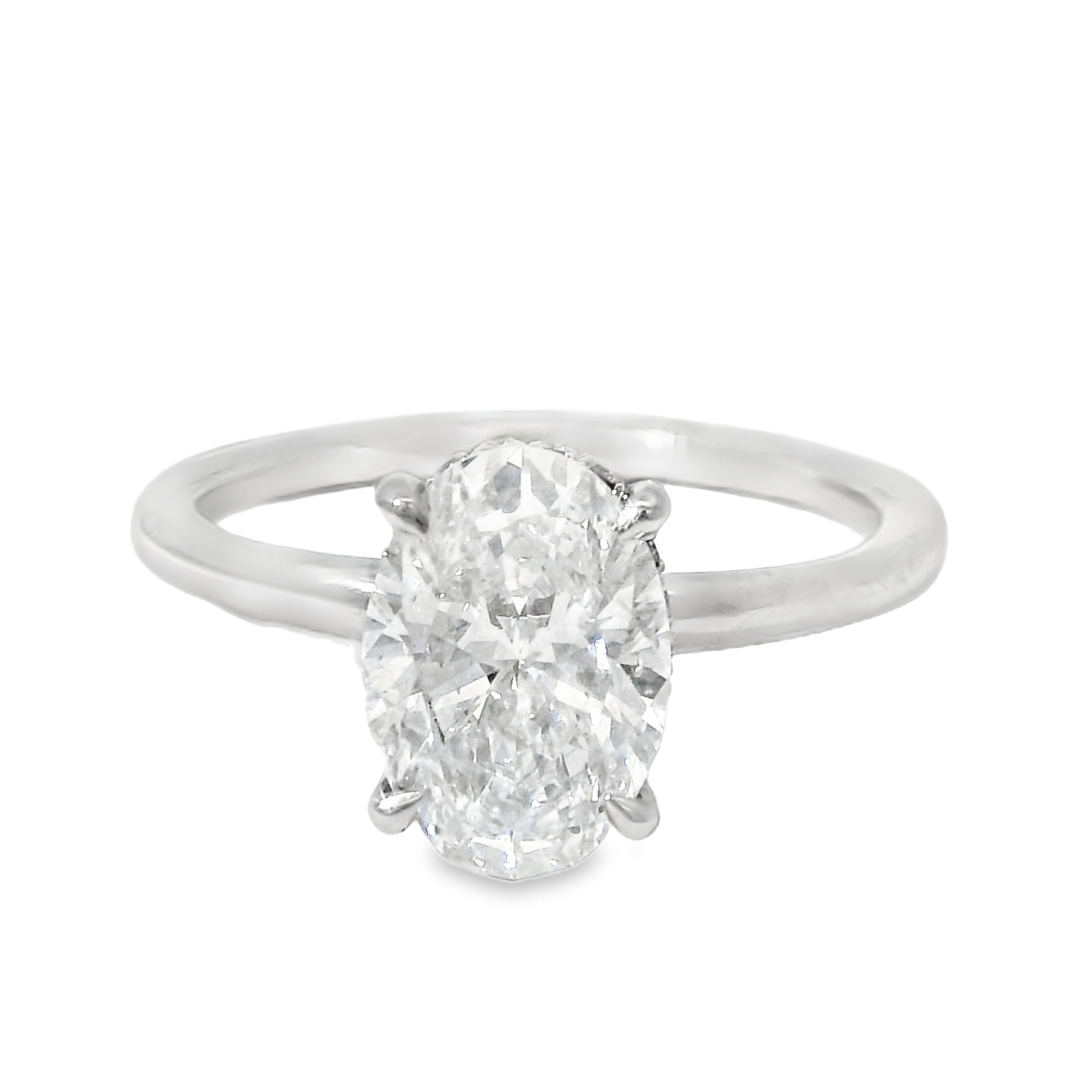 1.88ct D VS1 Oval Brilliant LAB Diamond IGI Certified Set in 14K White Gold w/ 1/10cttw Hidden Halo