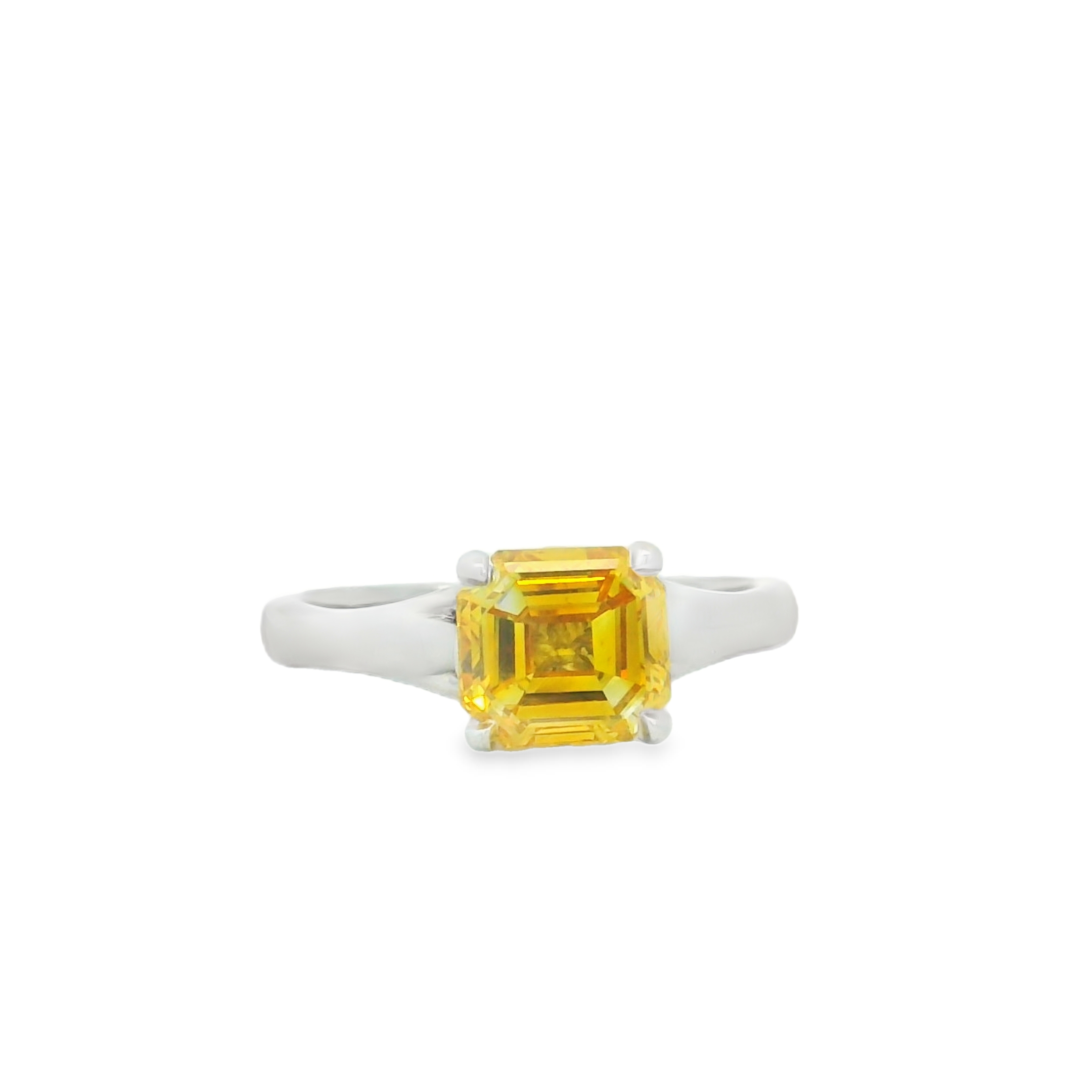 1.89CT Assher Cut Fancy Intense Orangey Yellow LAB Diamond EGL Certified Set in 14K White Gold