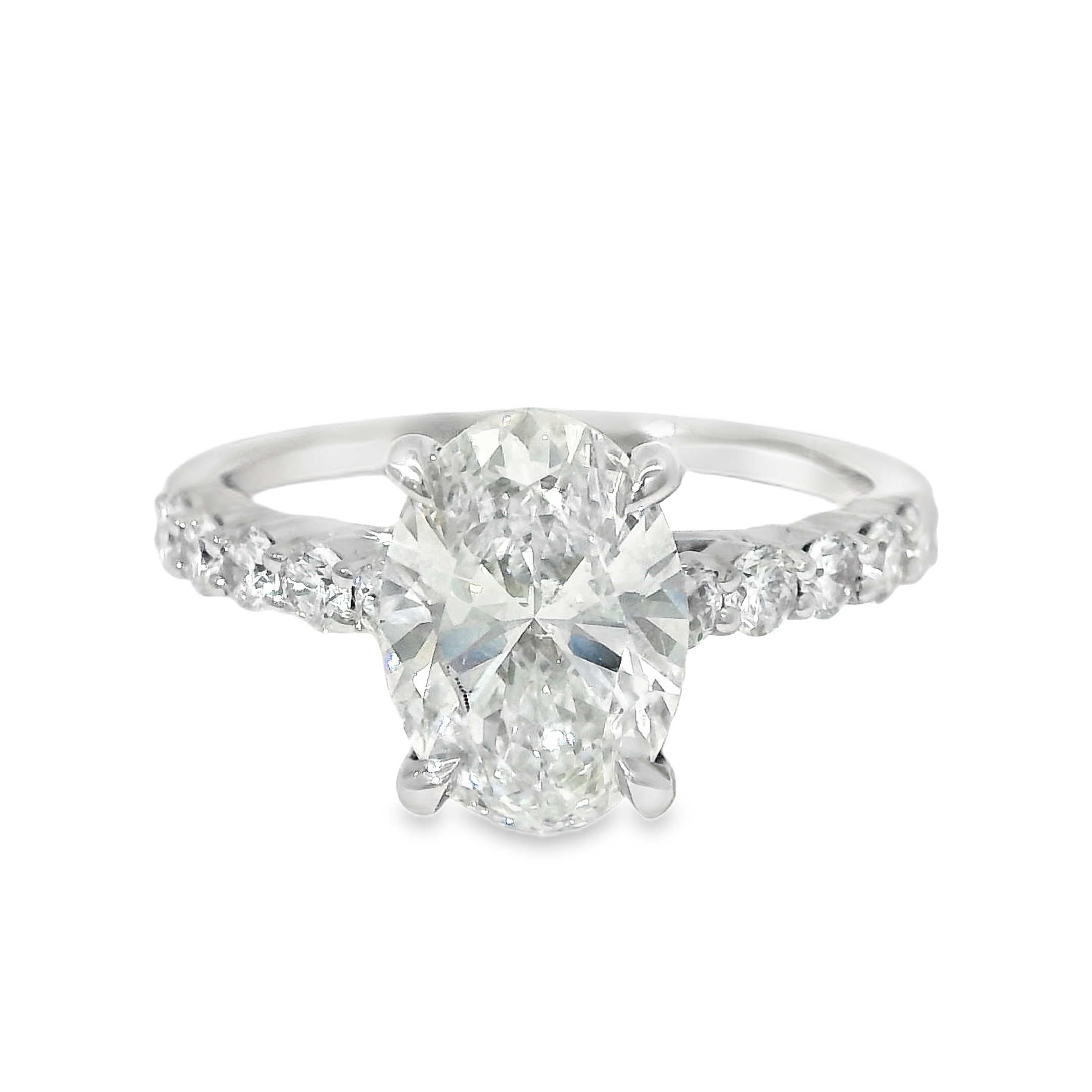 1.93CT F VS2 Oval LAB Diamond set in 14K White Gold w/ 0.45cttw Accent Stones