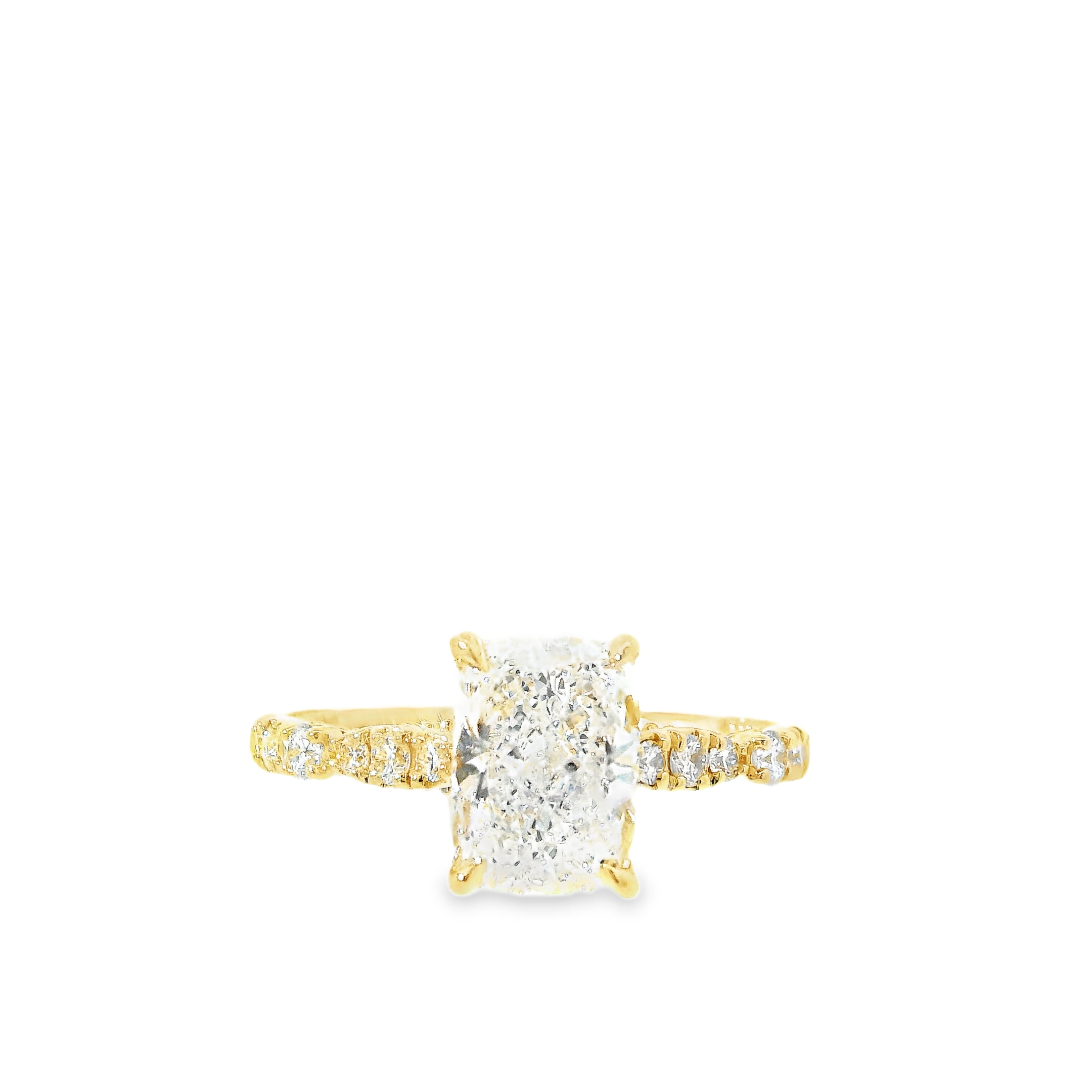 2.00ct  D VS1 Elongated Cushion Cut LAB IGI Set in 14k Yellow Gold with 3/8cttw Natural Accent Diamonds