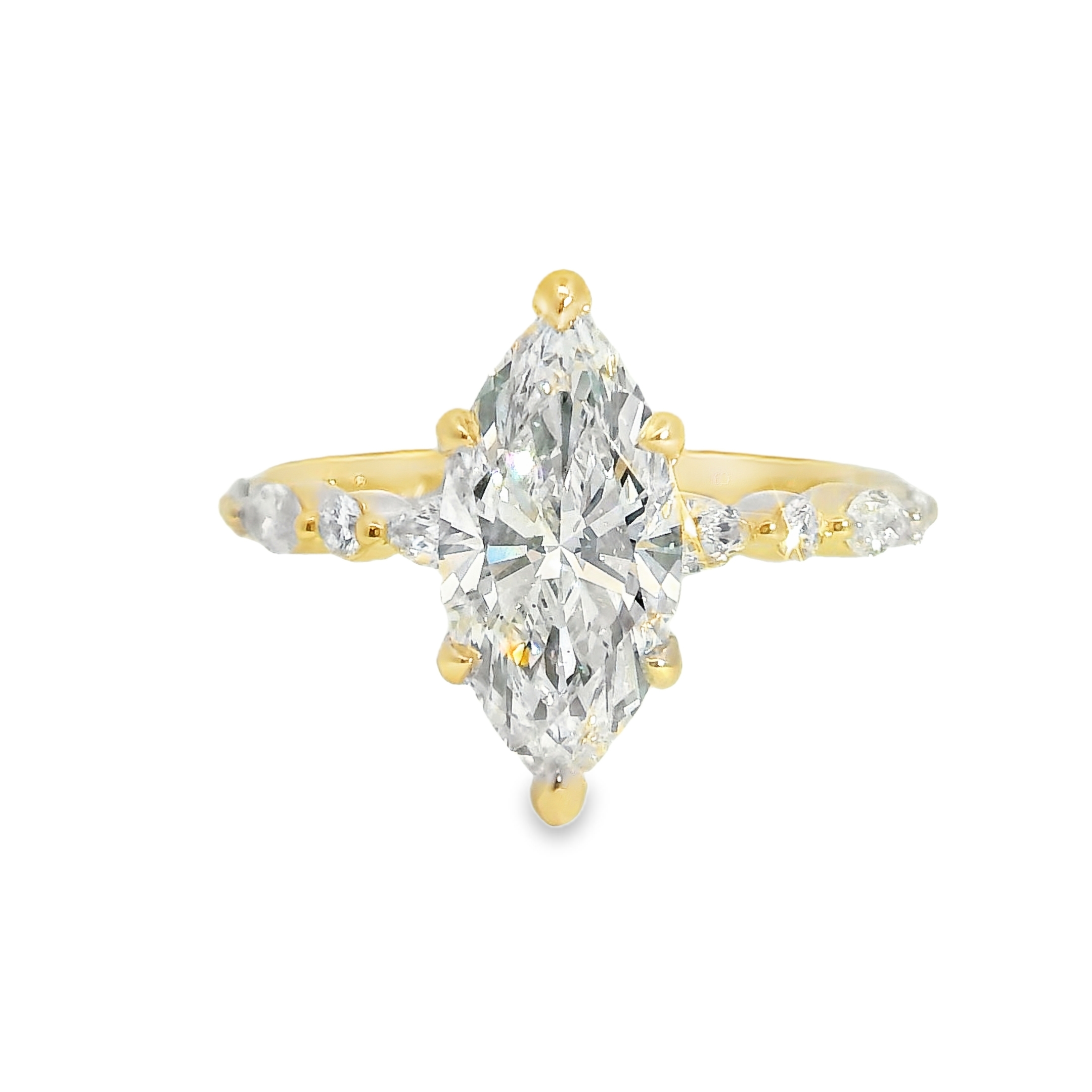 2.02CT D VS2 Marquise LAB Diamond Set in 14K Yellow Gold w/ 0.36cttw LAB Accent Diamonds