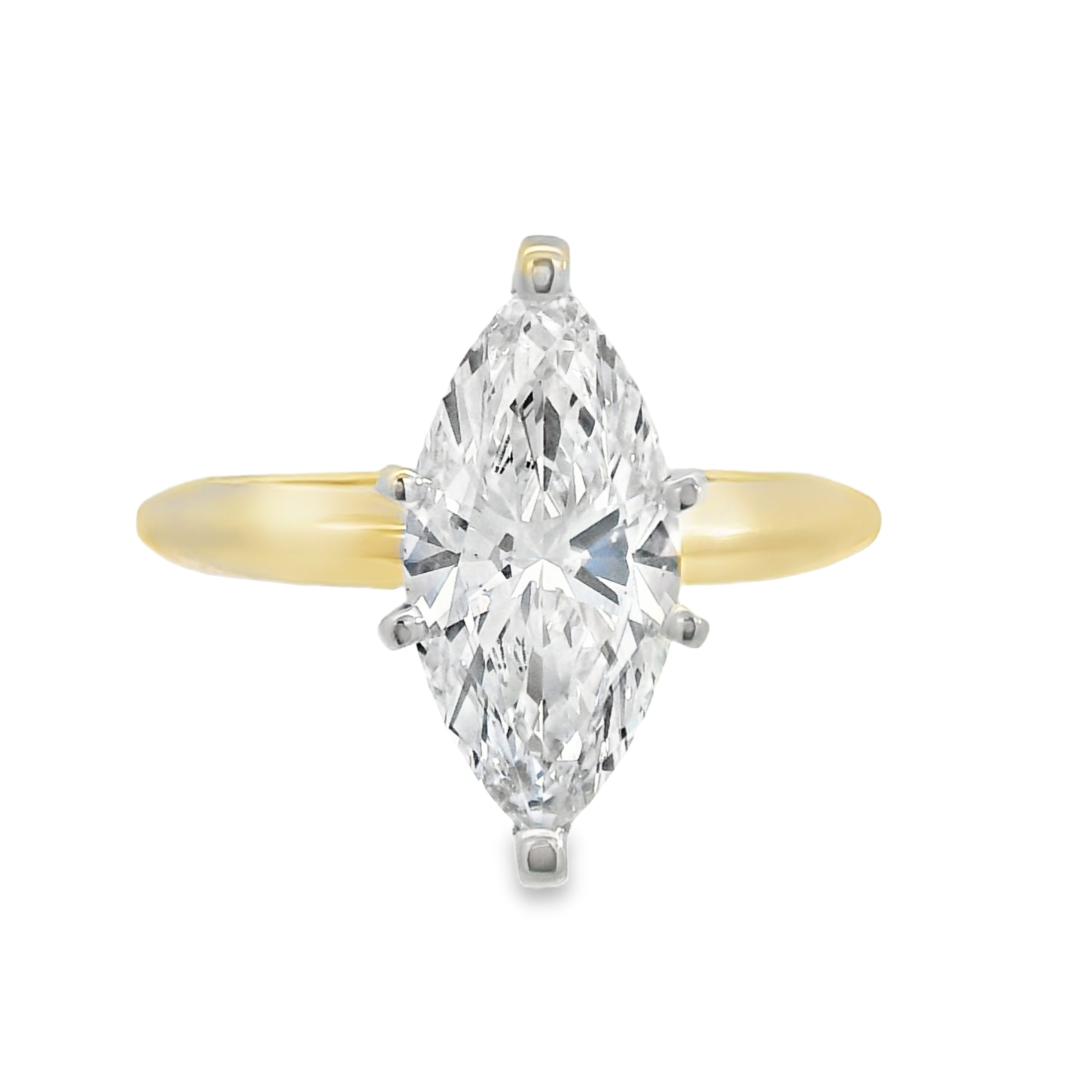 2.03CT D VS2 Marquise Cut LAB Diamond IGI Certified Set in 14K 2-Tone Gold