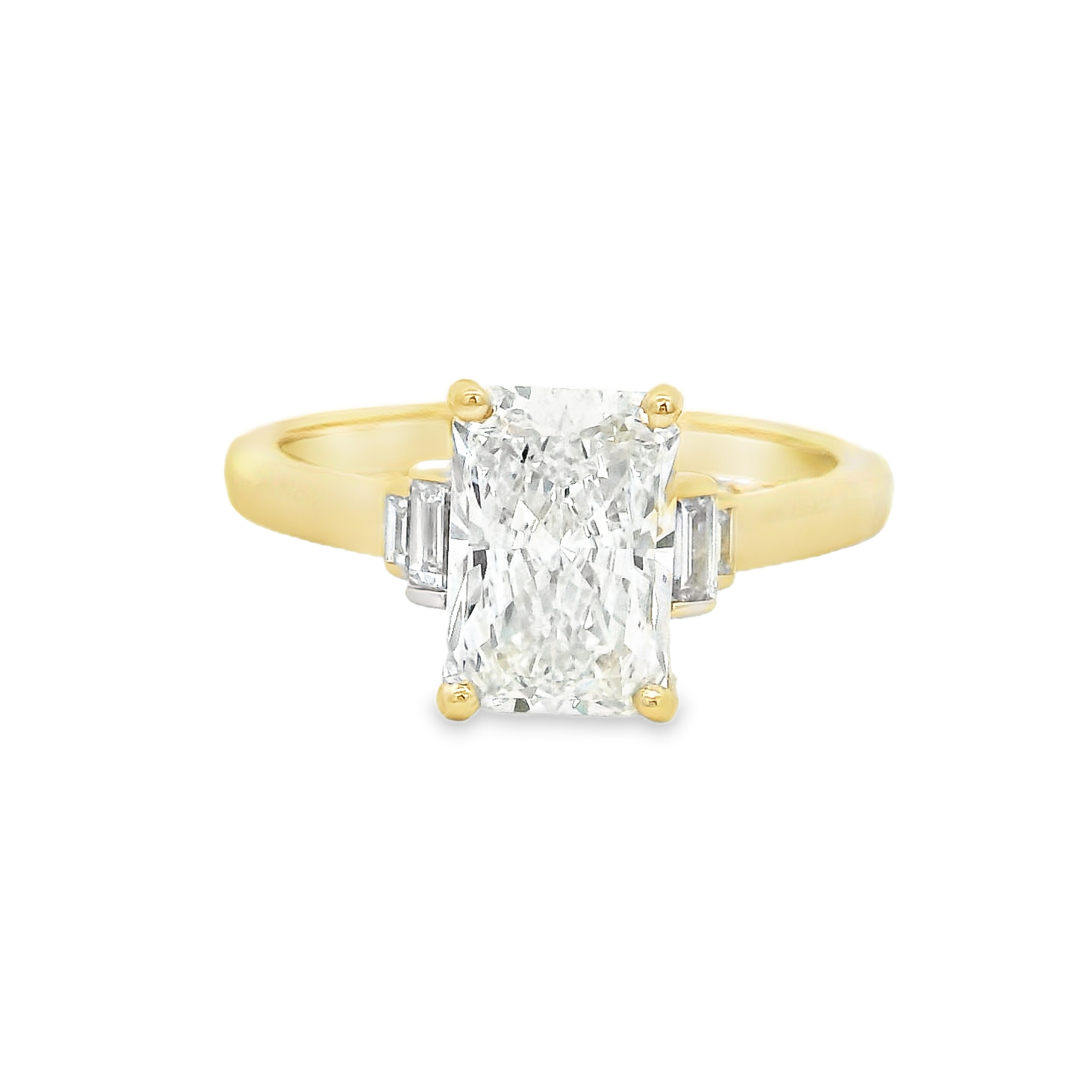 2.05CT D VS1 Radiant Cut LAB Diamond IGI Certified Set in 14K Yellow Gold w/0.30cttw Accent Stones
