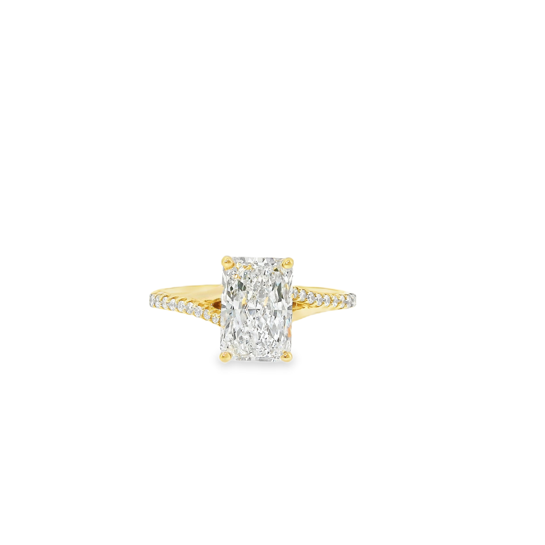 2.05CT D VS2 Radiant Cut LAB Diamond IGI Certified Set in 14K Yellow Gold w/0.24cttw Accent Stones
