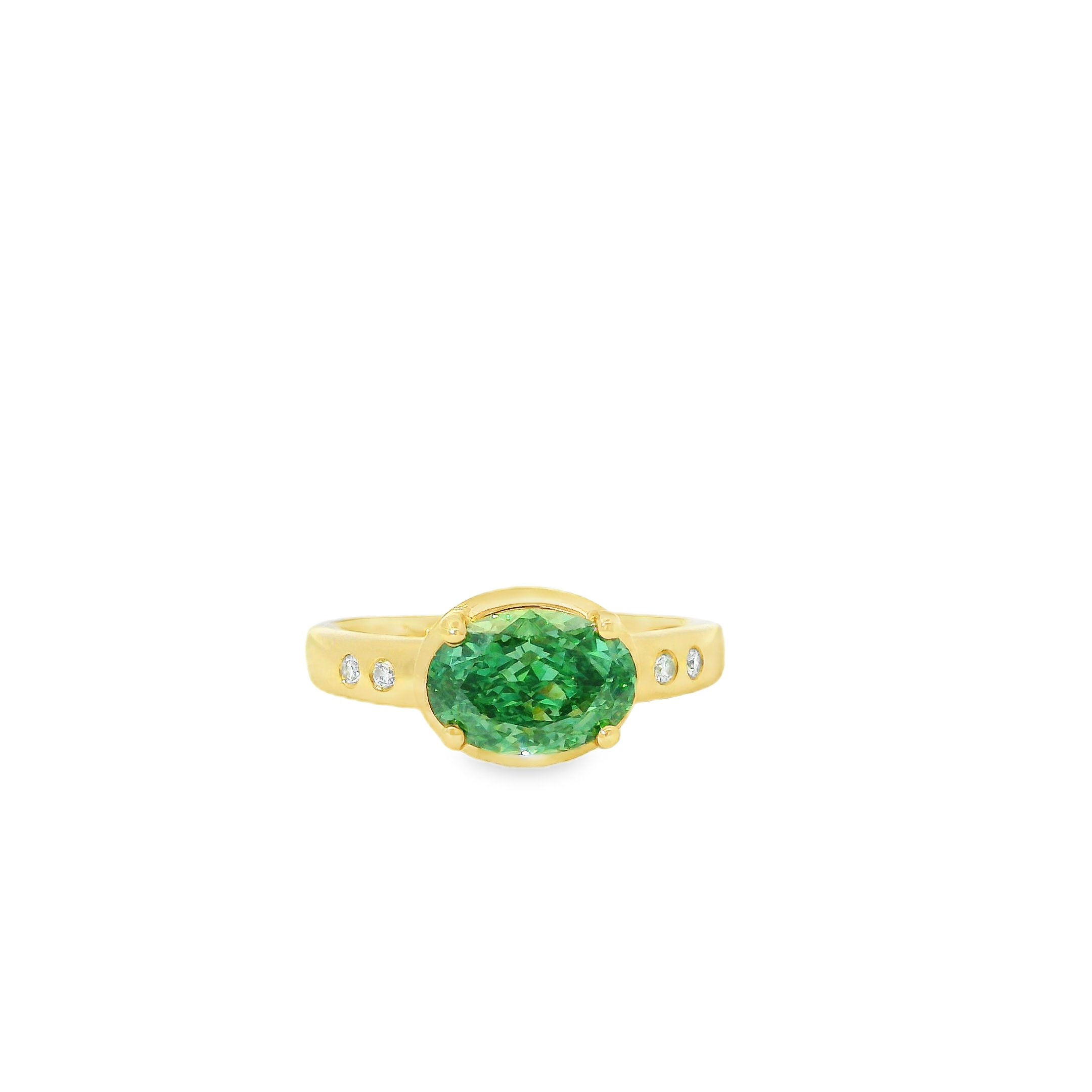 2.05CT Oval Shape Fancy Vivid Green VVS2 LAB Diamond - IGI Certified - Set in 14K Yellow Gold w/ 1/8cttw Lab Accent Diamonds