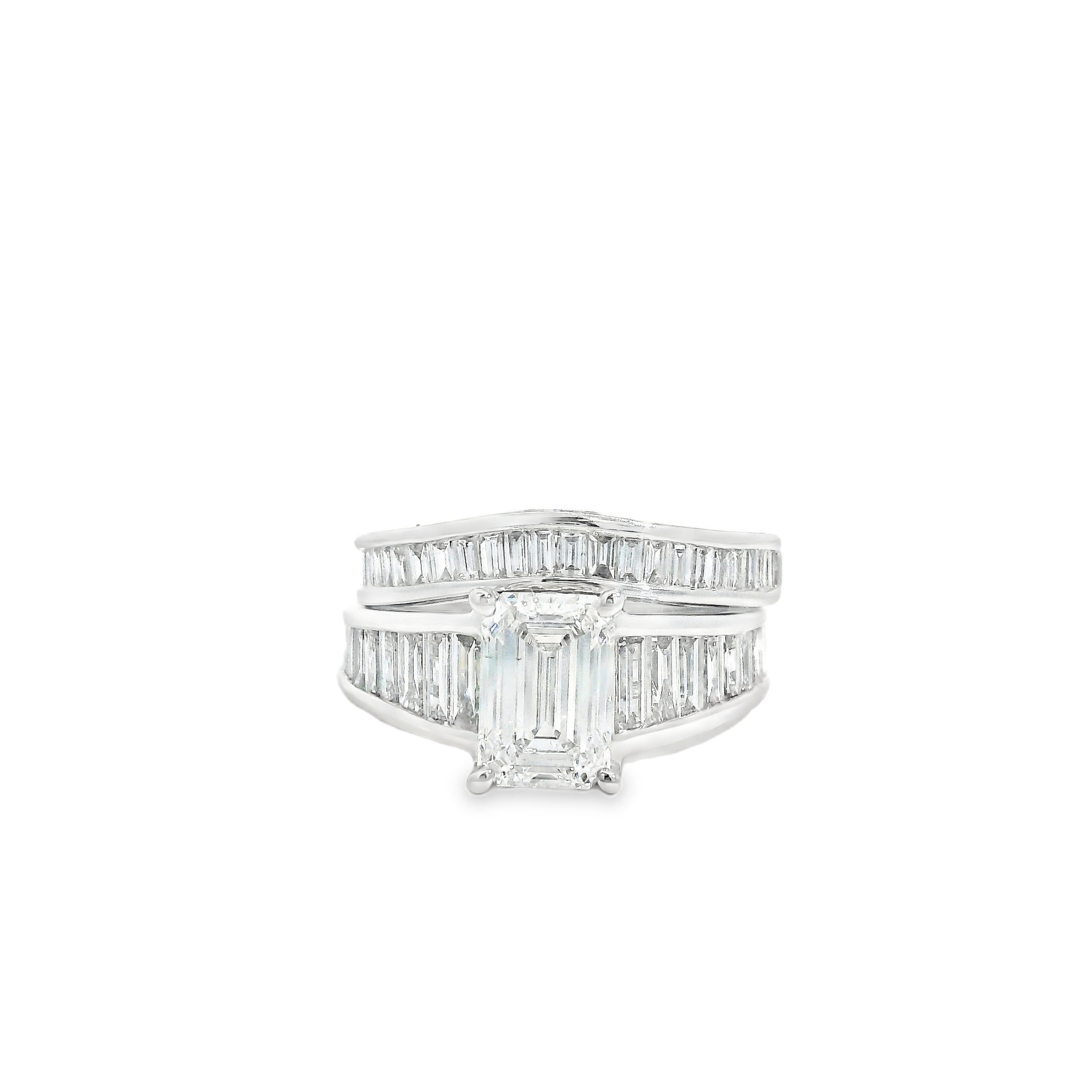 2.06CT D VS2 Emerald Cut LAB Diamond IGI Certified in 14K White Gold Engagement Ring & Matching Wedding Band Set - 3 & 3/4cttw Diamond Set