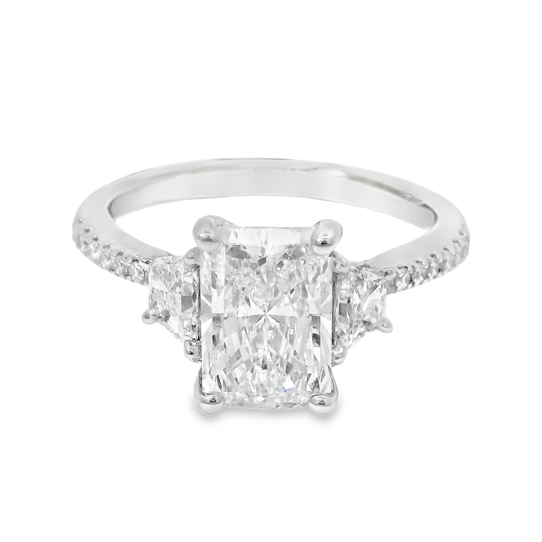 2.08CT E VS2 Radiant Cut LAB Diamond IGI Certified Set in 14K White Gold w/ 5/8cttw Accent Stones