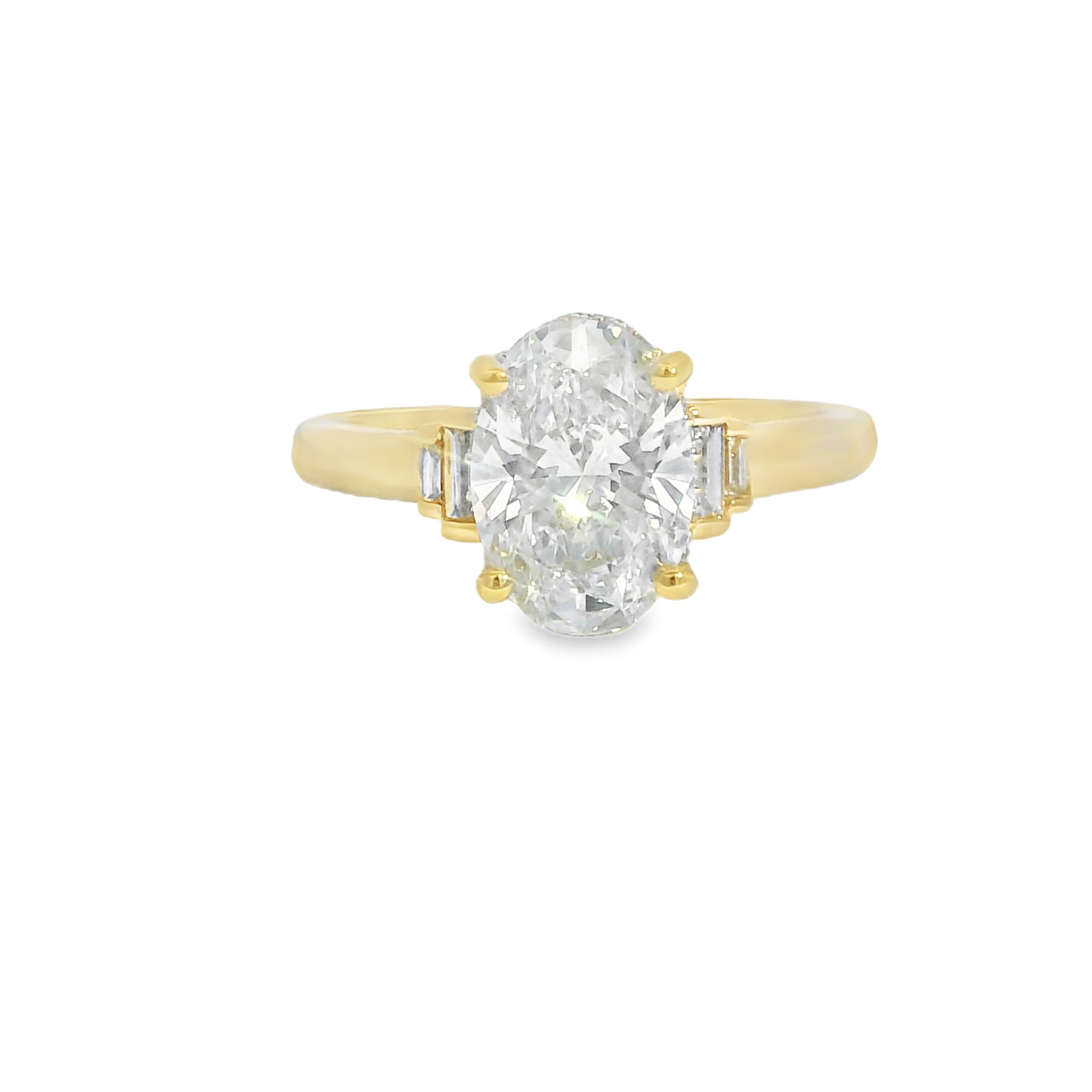 2.10CT D VS2 Oval LAB Diamond with 0.38cttw LAB Accent Diamonds Set in 14K Yellow Gold