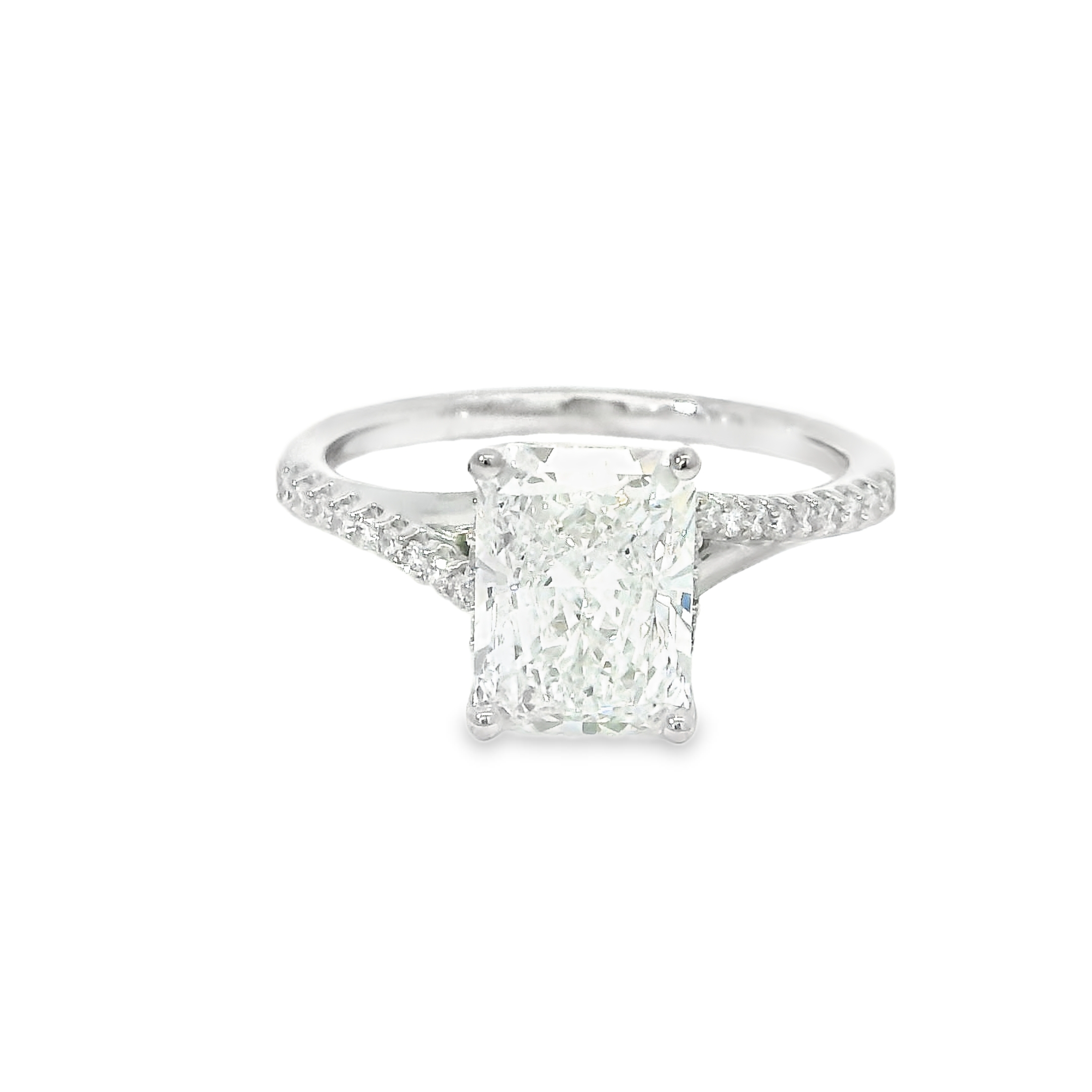 2.11ct E VVS2 Radiant Cut LAB Diamond IGI Certified Set in 14K White w/ 1/3cttw Accent Stones