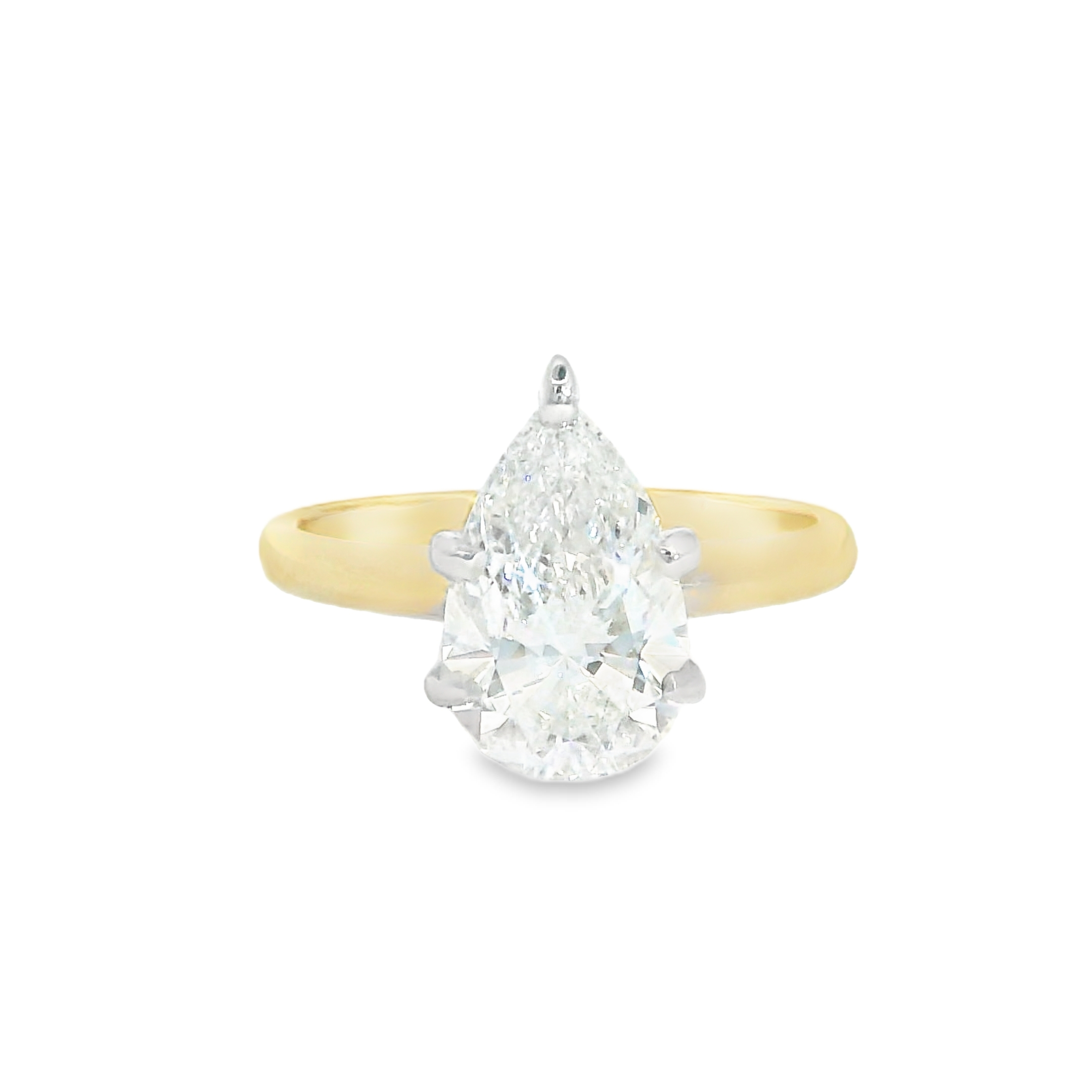 2.30Ct F VS2 Pear Shape LAB Diamond IGI Certified Set in 14K 2-Tone Gold
