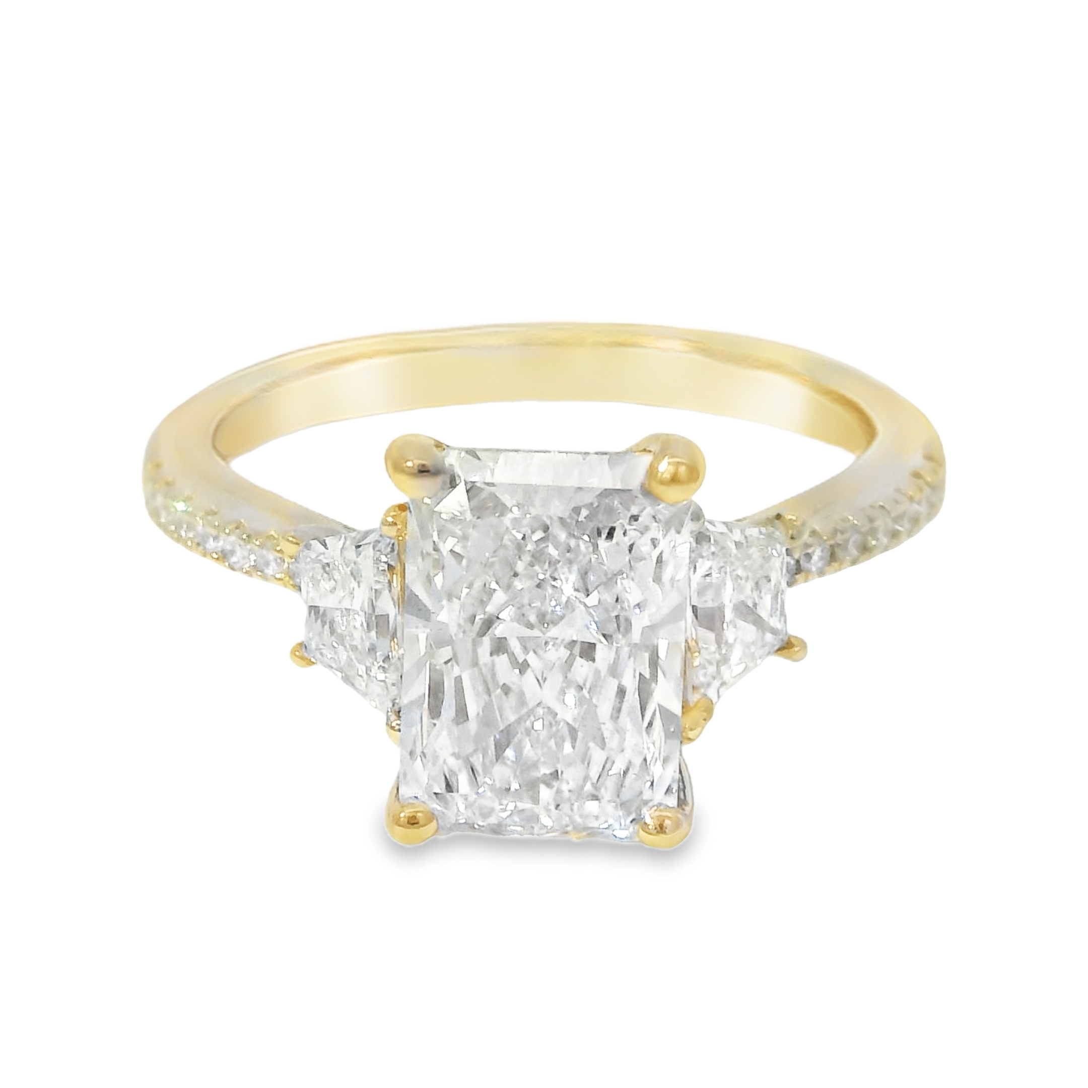 2.33ct D VS2 Radiant Cut LAB Diamond IGI Certified Set in 14K Yellow Gold w/0.59cttw Accent Stones
