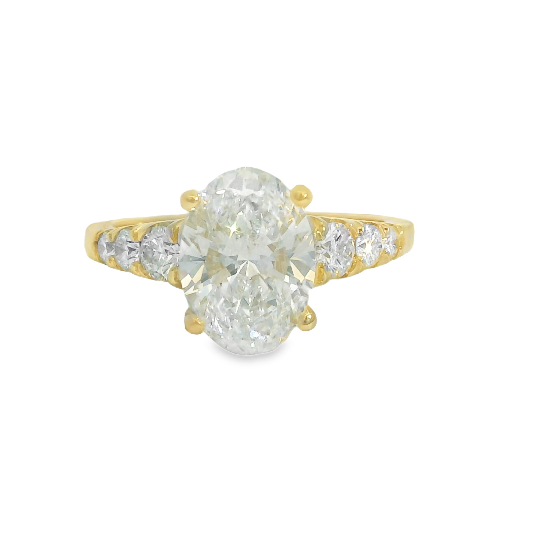 2.36CT E VS2 OVAL LAB Diamond IGI Certified Set in 14K Yellow Gold w/ 3/8cttw Lab Accent Stones