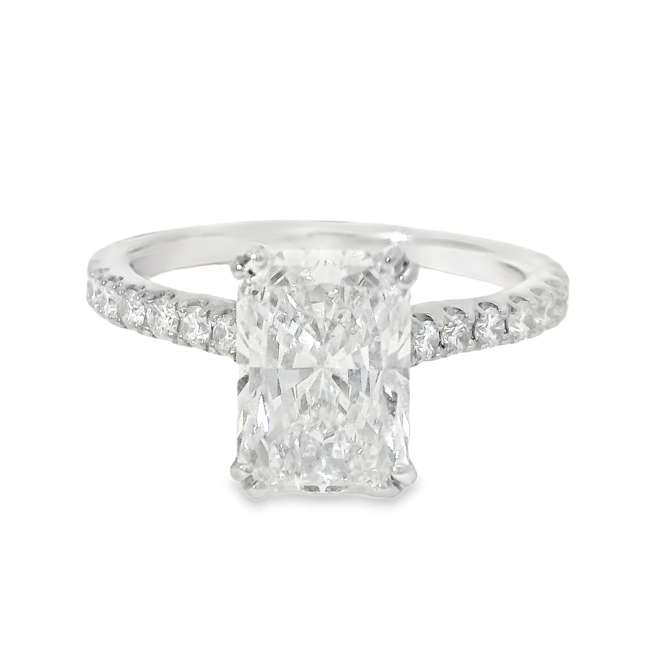 2.36ct E VS1 Radiant Cut LAB Diamond IGI Certified Set in 14K White Gold with 5/8cttw Accent Stones