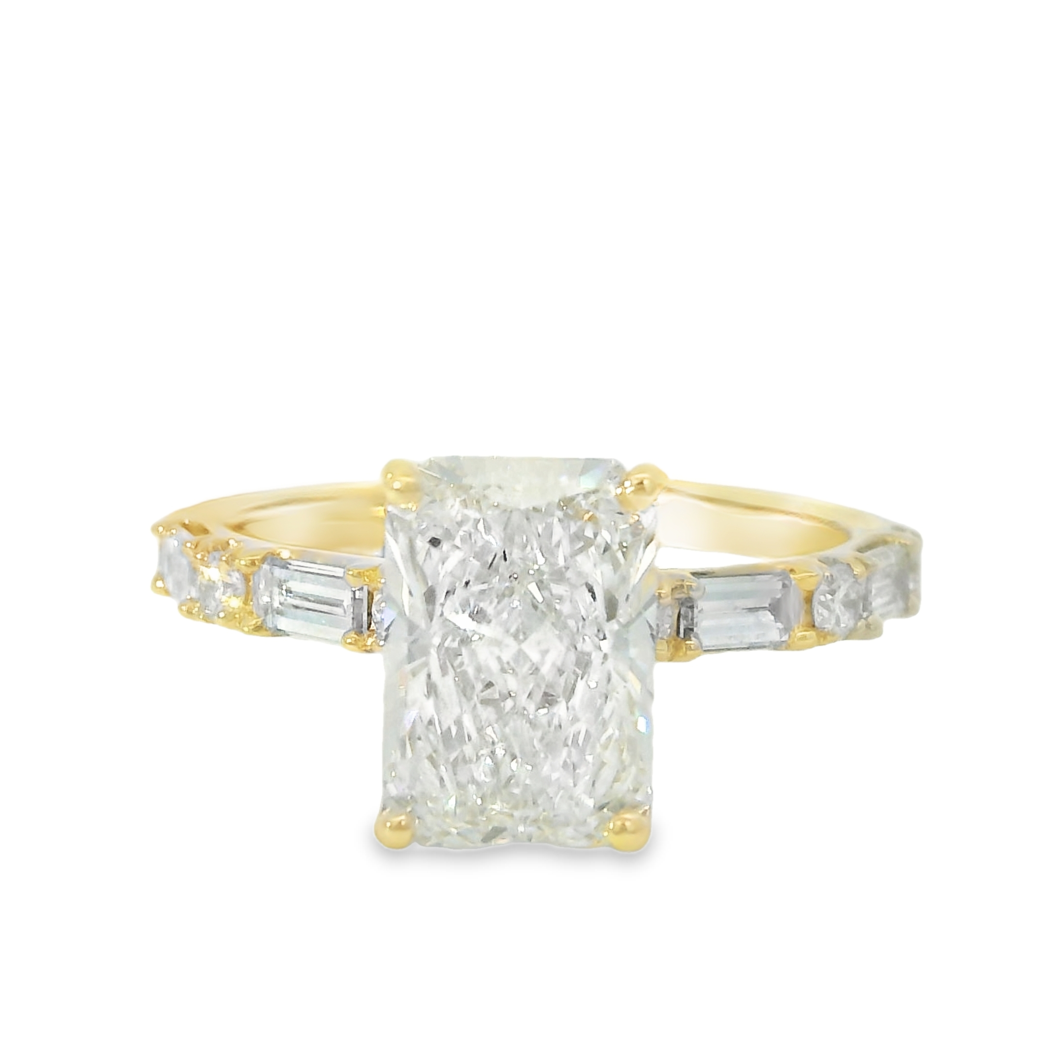 2.36ct E VS1 Radiant Cut LAB Diamond IGI Certified Set in 14K Yellow Gold w/0.71cttw Accent Stones
