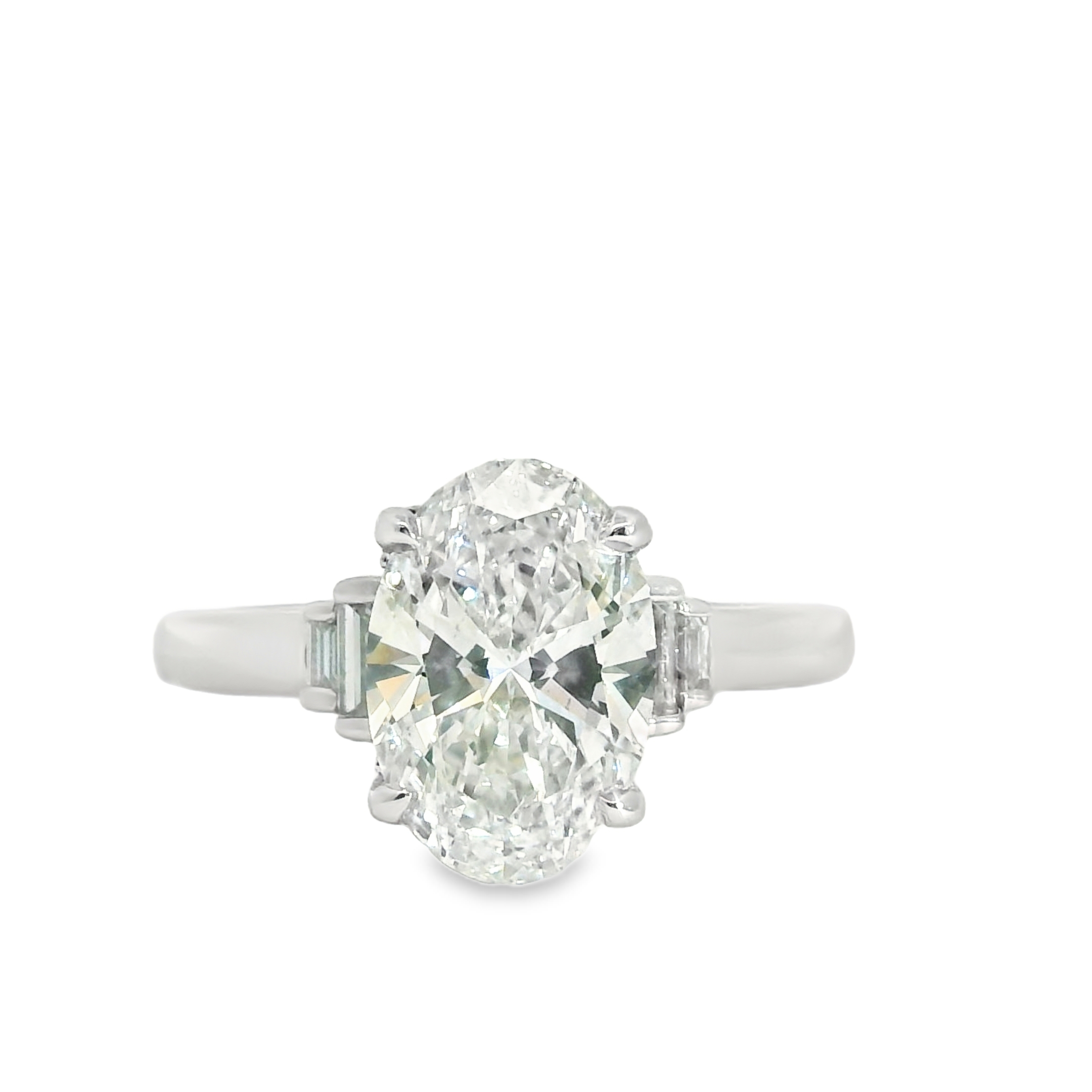 2.54CT F VS1 Oval LAB Diamond Set in14K White Gold w/ 3/8cttw Lab Diamond accent stones 