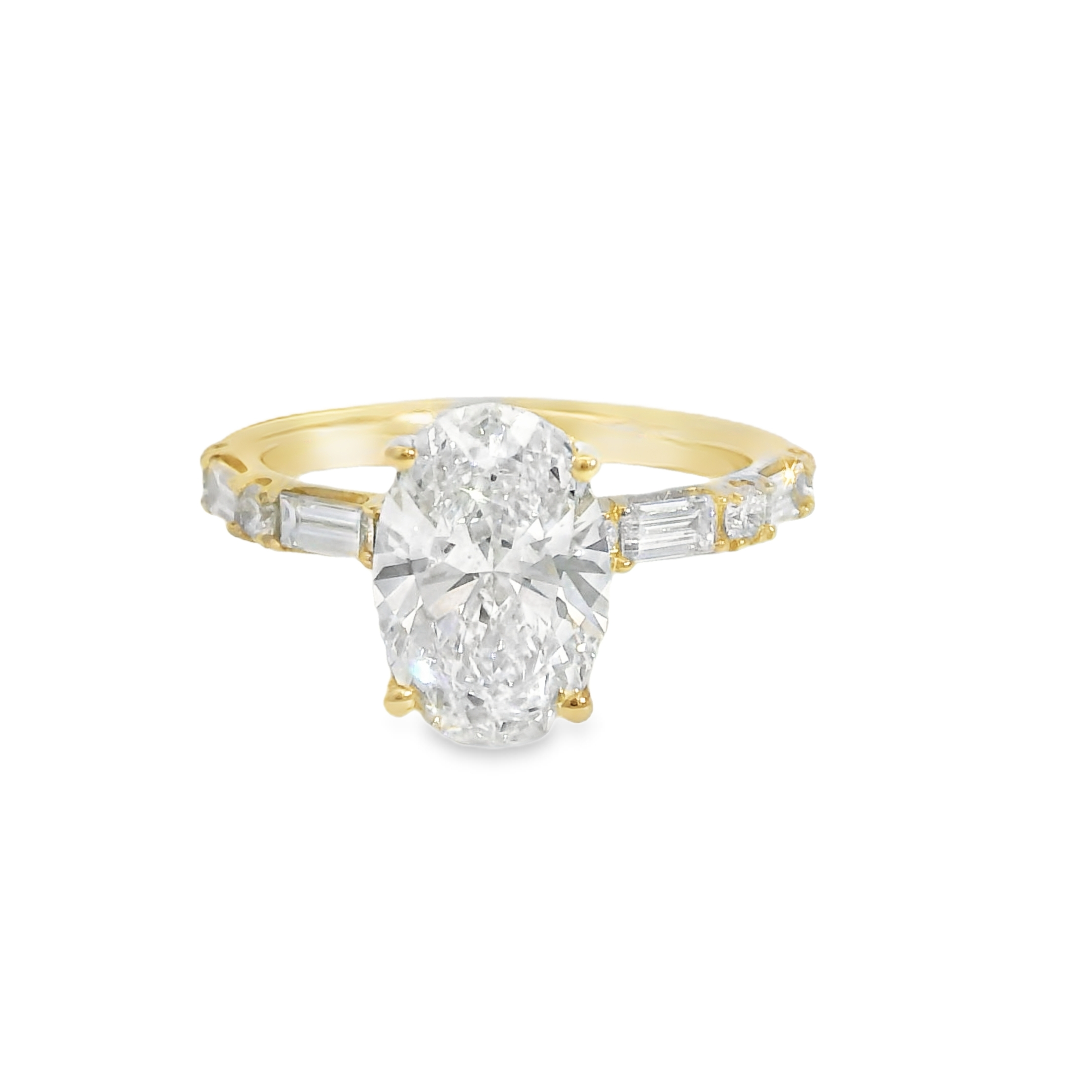 2.55CT F VS2 Oval LAB Diamond with 0.70cttw LAB Accent Diamonds Set in 14K Yellow Gold
