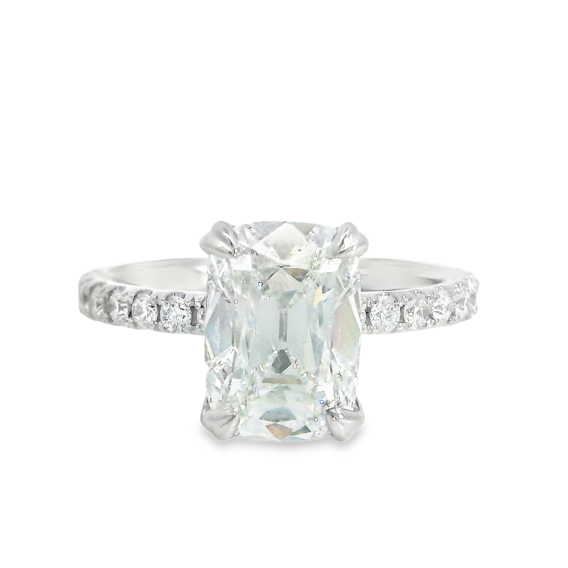 2.56CT E VS1 Elongated Antique Cushion Cut LAB Diamond IGI Certified Set in 14K White Gold w/ 0.52cttw Natural Accent Diamonds