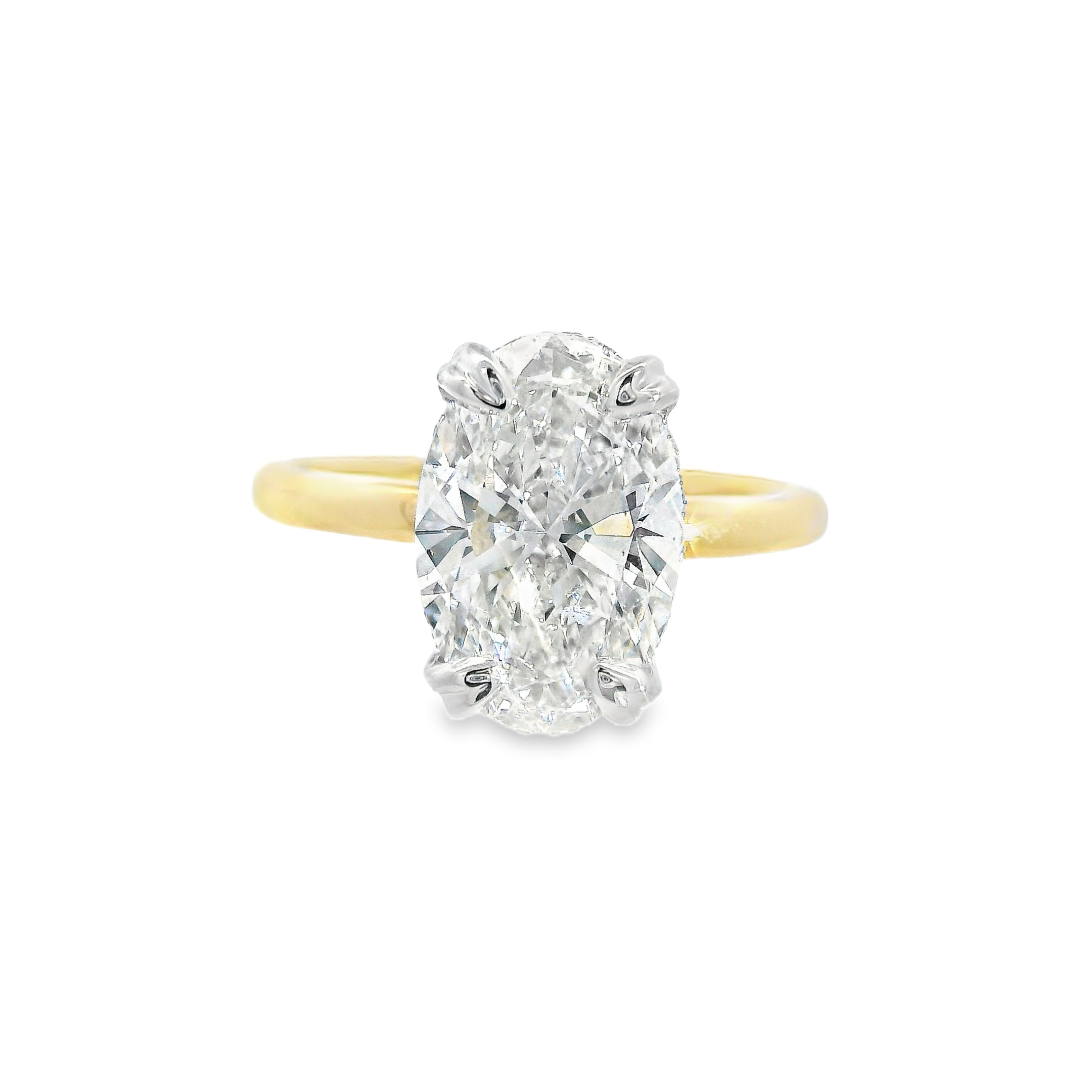 2.56CT F VS1 Oval LAB Diamond IGI Certified Set in 14K 2-Tone Gold w/ Hidden Halo and Peekaboo Side Accent Stones
