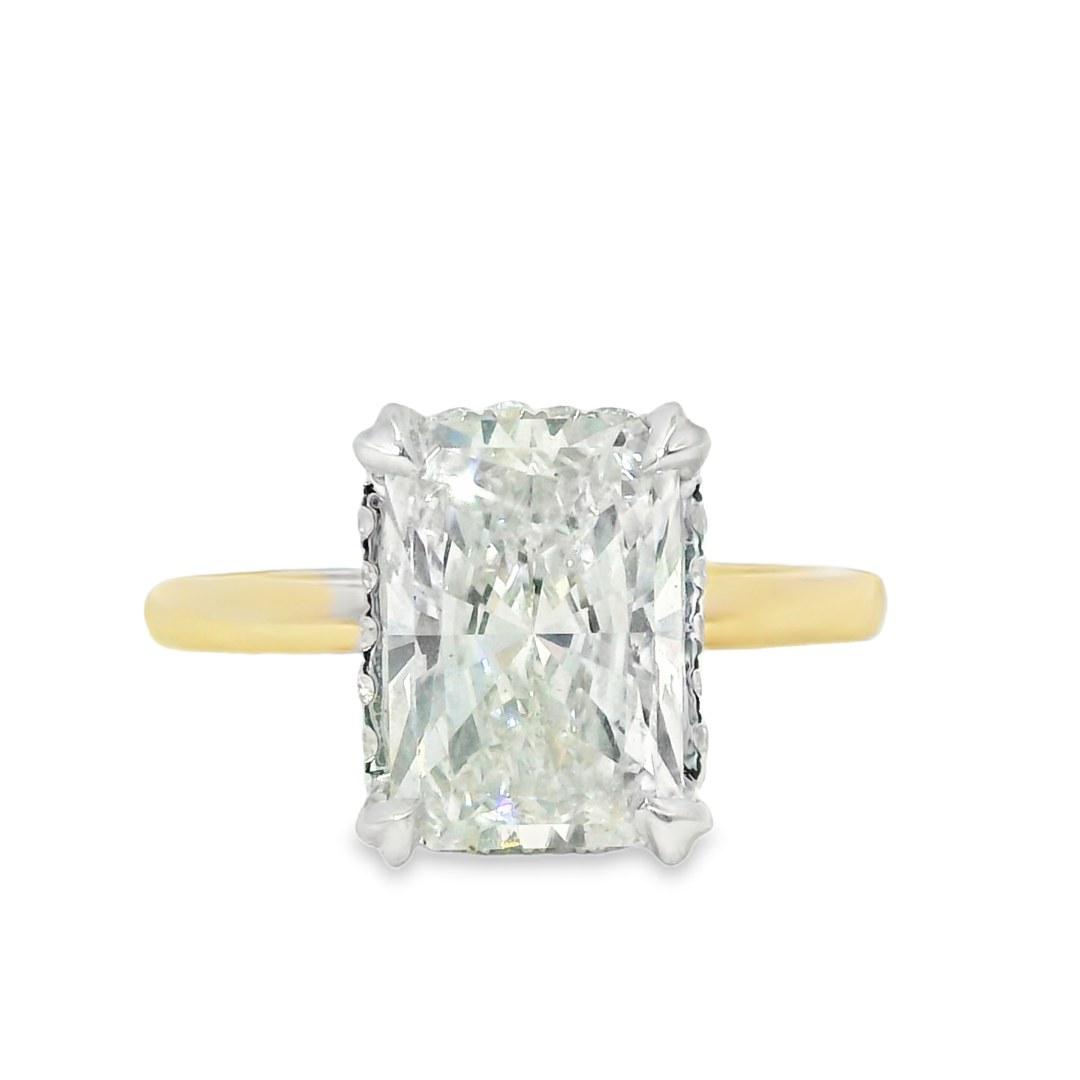2.58CT F VS1 Radiant Cut LAB Diamond IGI Certified Set in 14K 2-Tone Gold w/0.10cttw Lab Hidden Halo