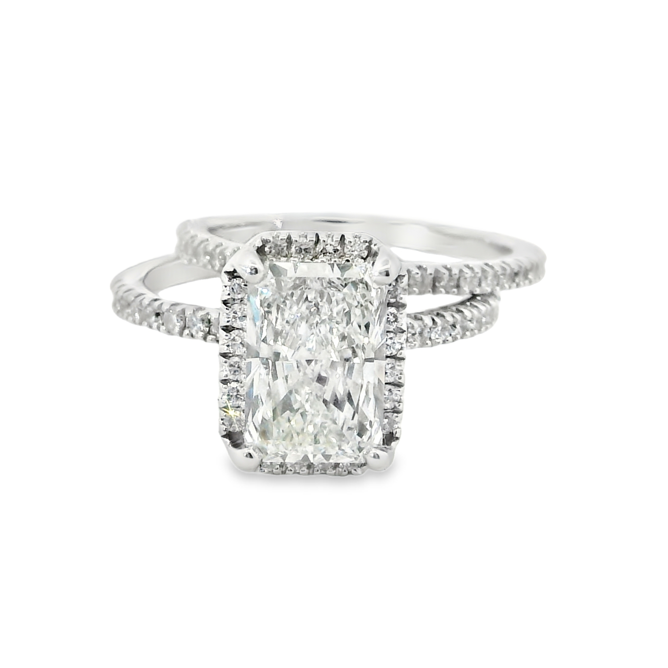 2.71CT D VS1 Radiant Cut LAB Diamond Set14K White Gold with 3/4cttw LAB Diamond Accent Stones Bridal Semi-Mount Set in 14K White Gold - Engagement Ring & Wedding Band Combo