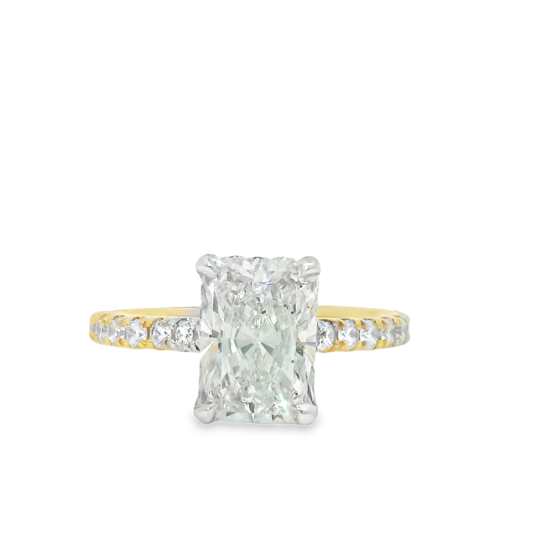 2.77ct E VS2 Radiant Cut LAB Diamond Set in 2-Tone 14K Gold w/ 3/4cttw Accent Stones