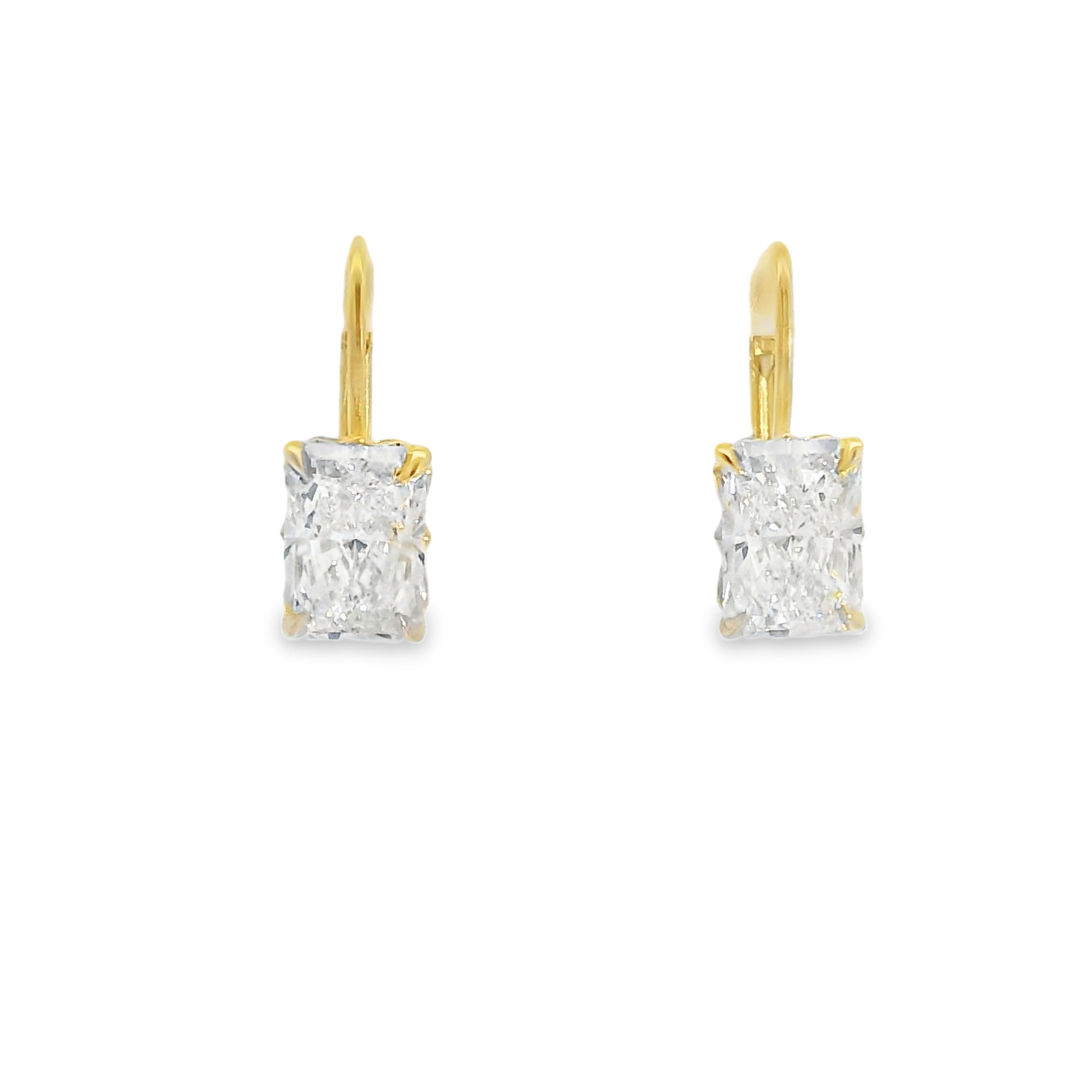 2.77cttw Radiant Cut LAB Diamond Lever Back Earrings in 14K Yellow Gold - IGI Certified E VS1