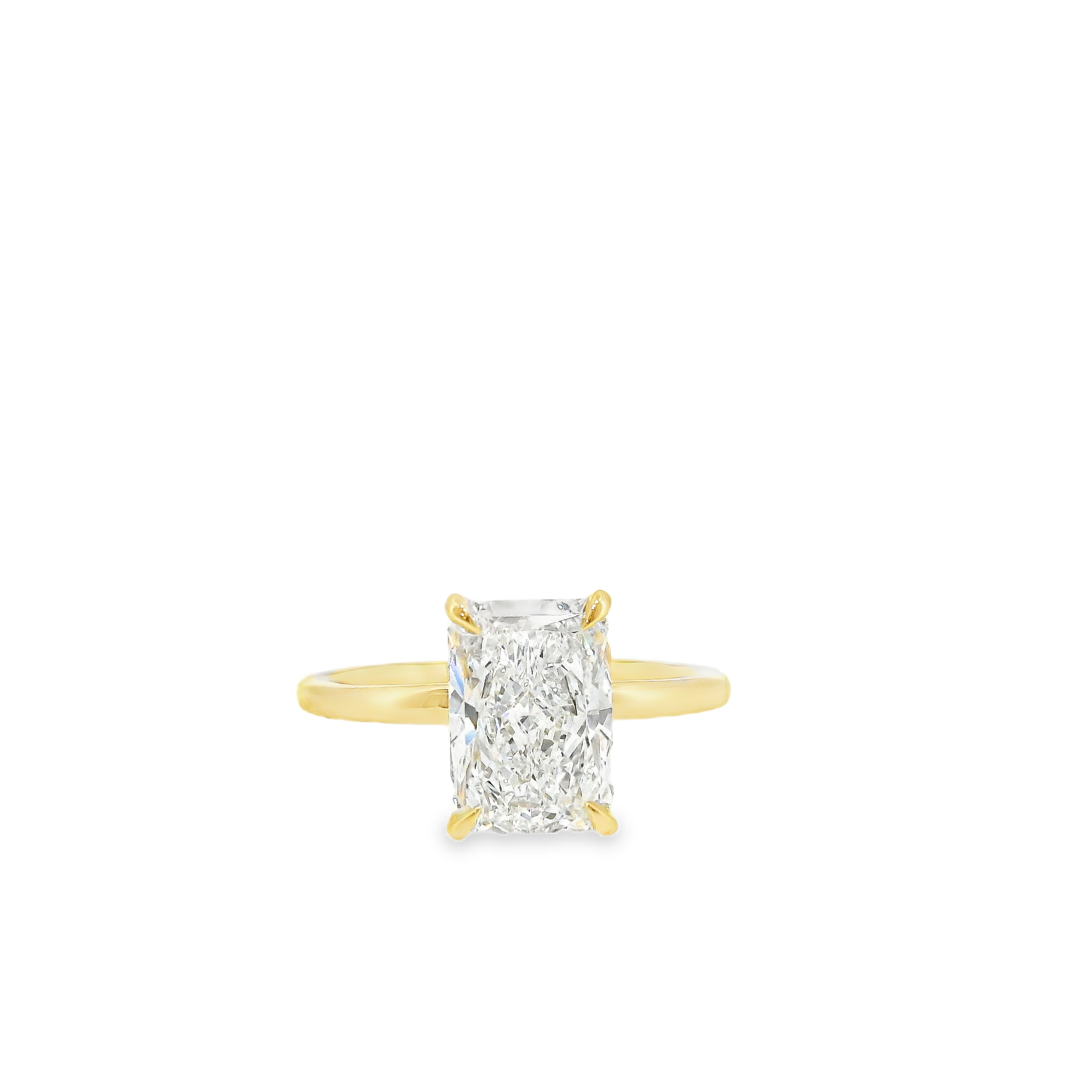 2.86CT E VS1 Radiant Cut LAB Diamond set in 14K Yellow Gold w/0.08cttw Hidden Halo Lab Accent Diamonds  