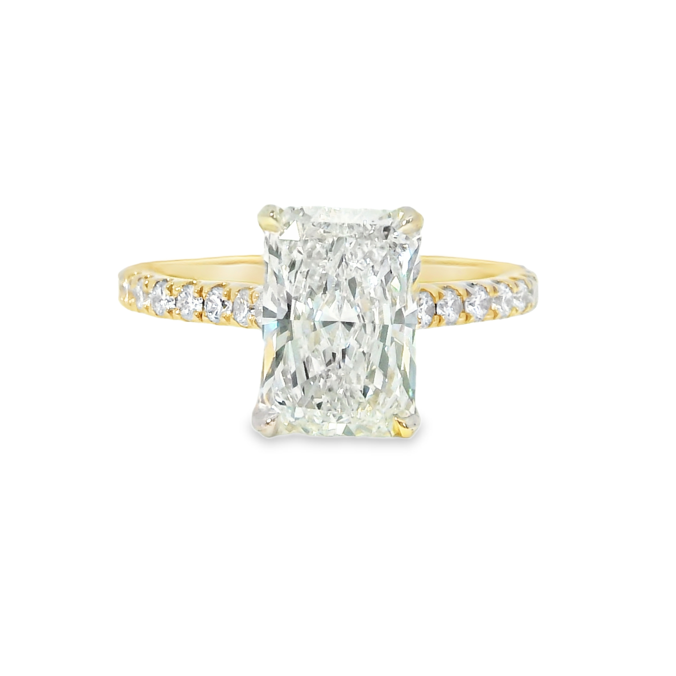 2.91CT Radiant Cut LAB Diamond Set in 14K Yellow Gold w/0.71cttw Lab Accent Stones
