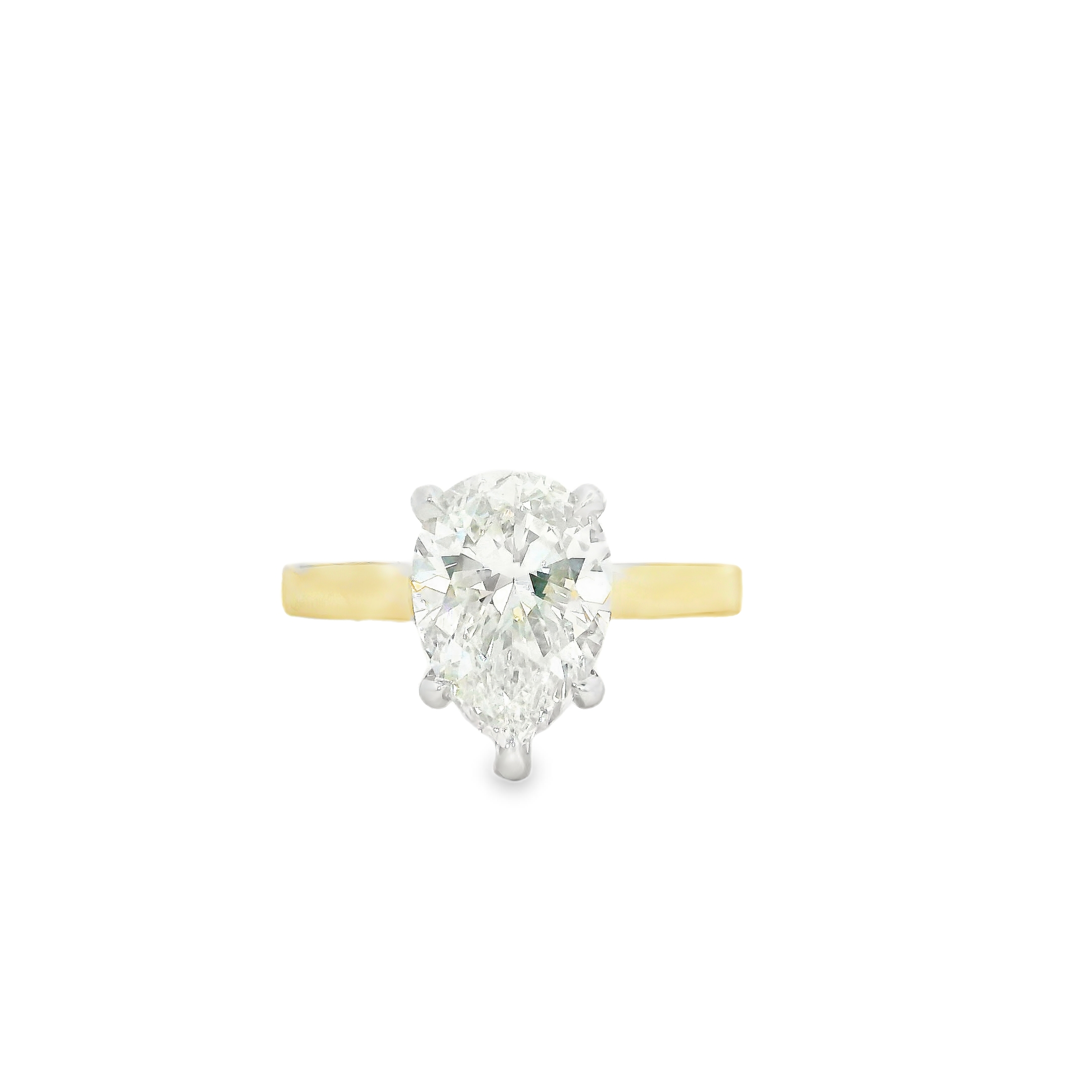 2.97CT H VS2 Pear Shape Natural Diamond - GIA Certified - Set in 14K 2-Tone Gold