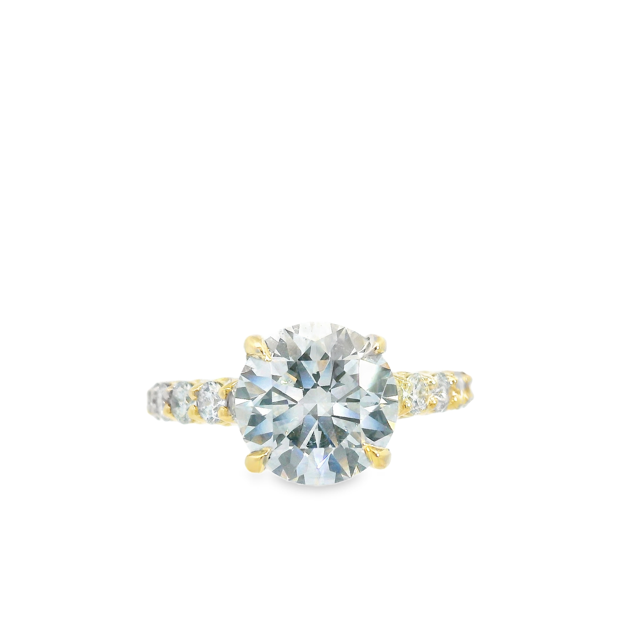 3.00CT D VS2 Round Brilliant LAB Diamond IGI Certified Set in 14K Yellow Gold w/ 3/4cttw Natural Accent Diamonds