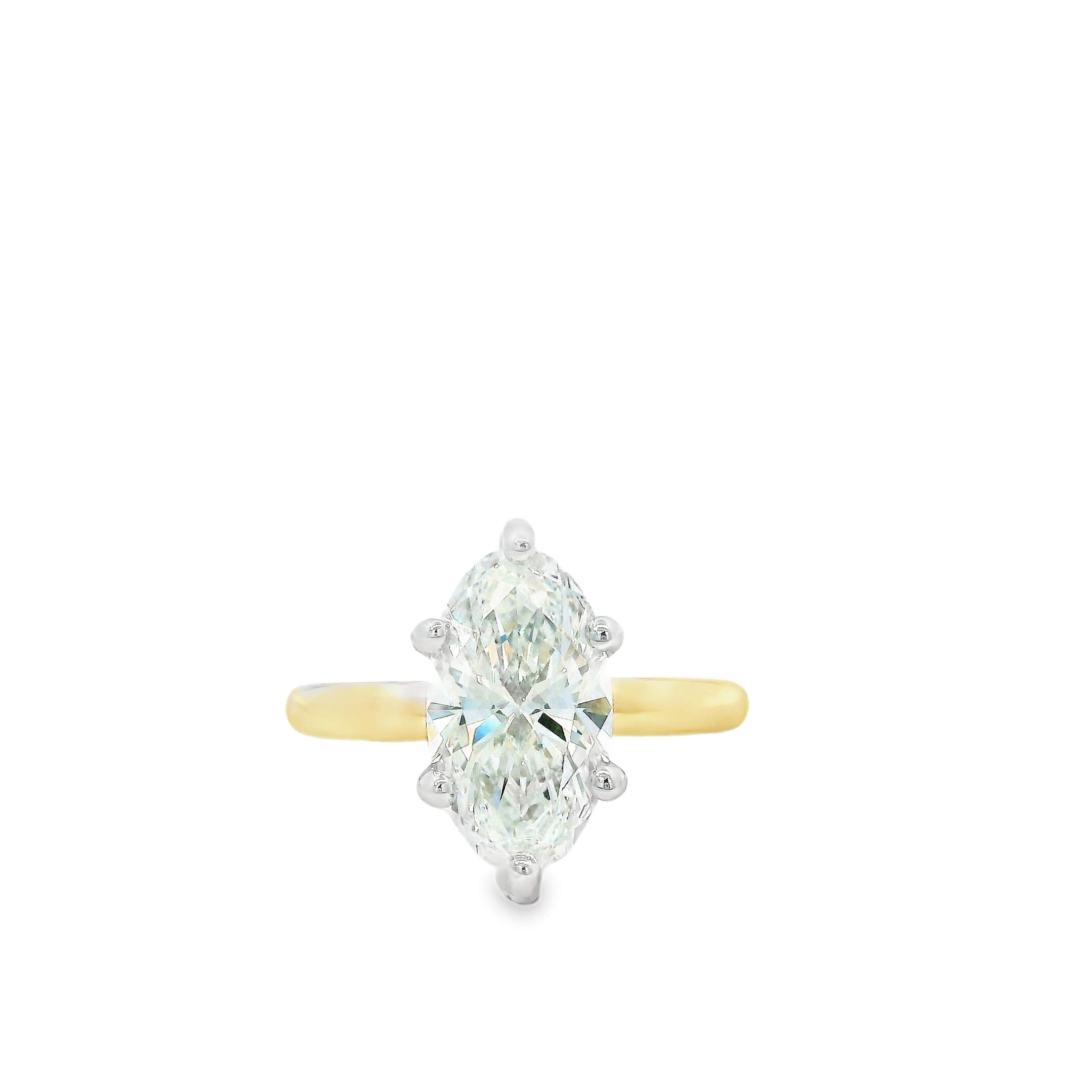 3.00CT E VVS2 MOVAL Brilliant Cut LAB Diamond - IGI Certified - Set in 14K 2-Tone Gold 