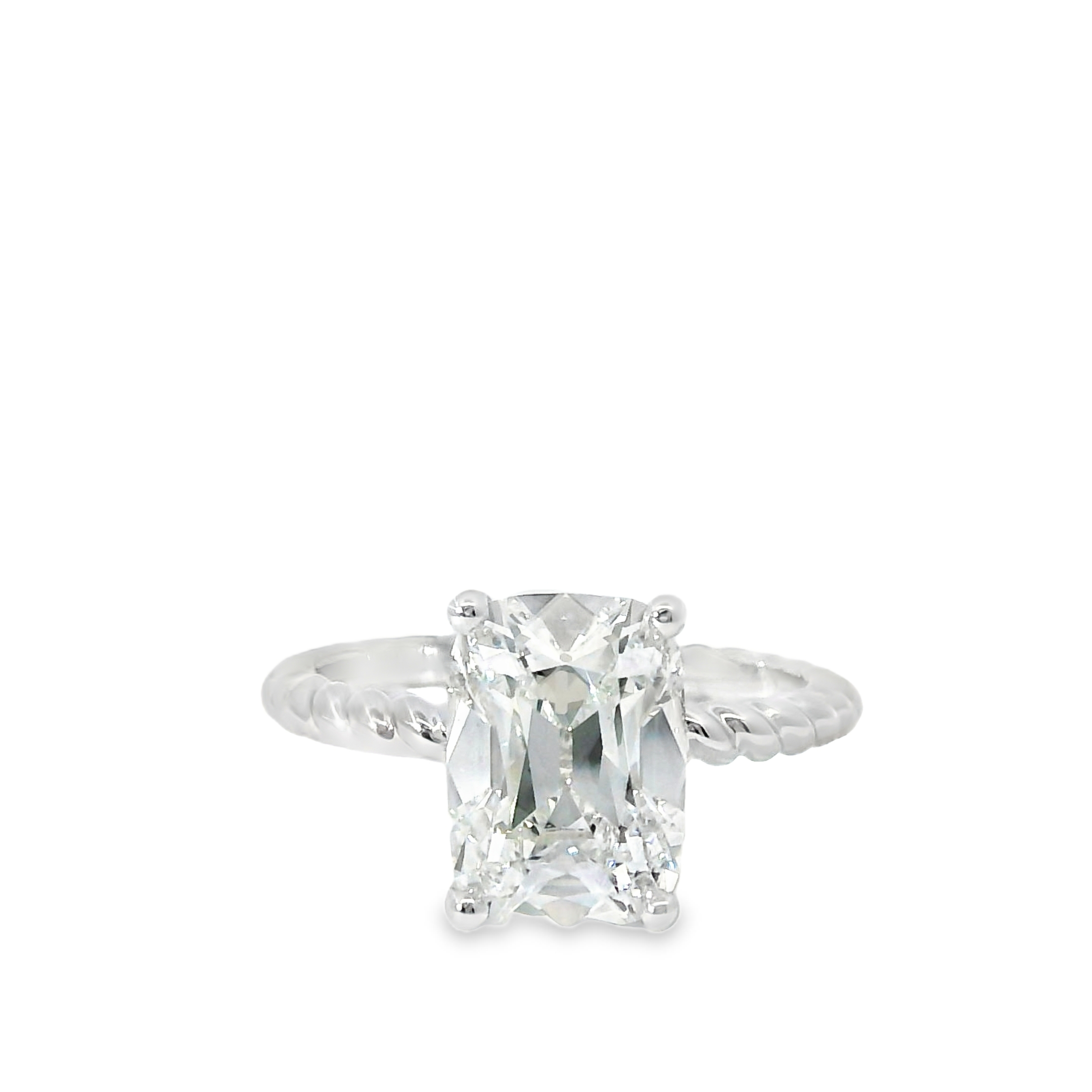 3.02CT E VS2 Elongated Antique Cushion Cut E VS2 LAB Diamond IGI Certified Set in 14K White Gold