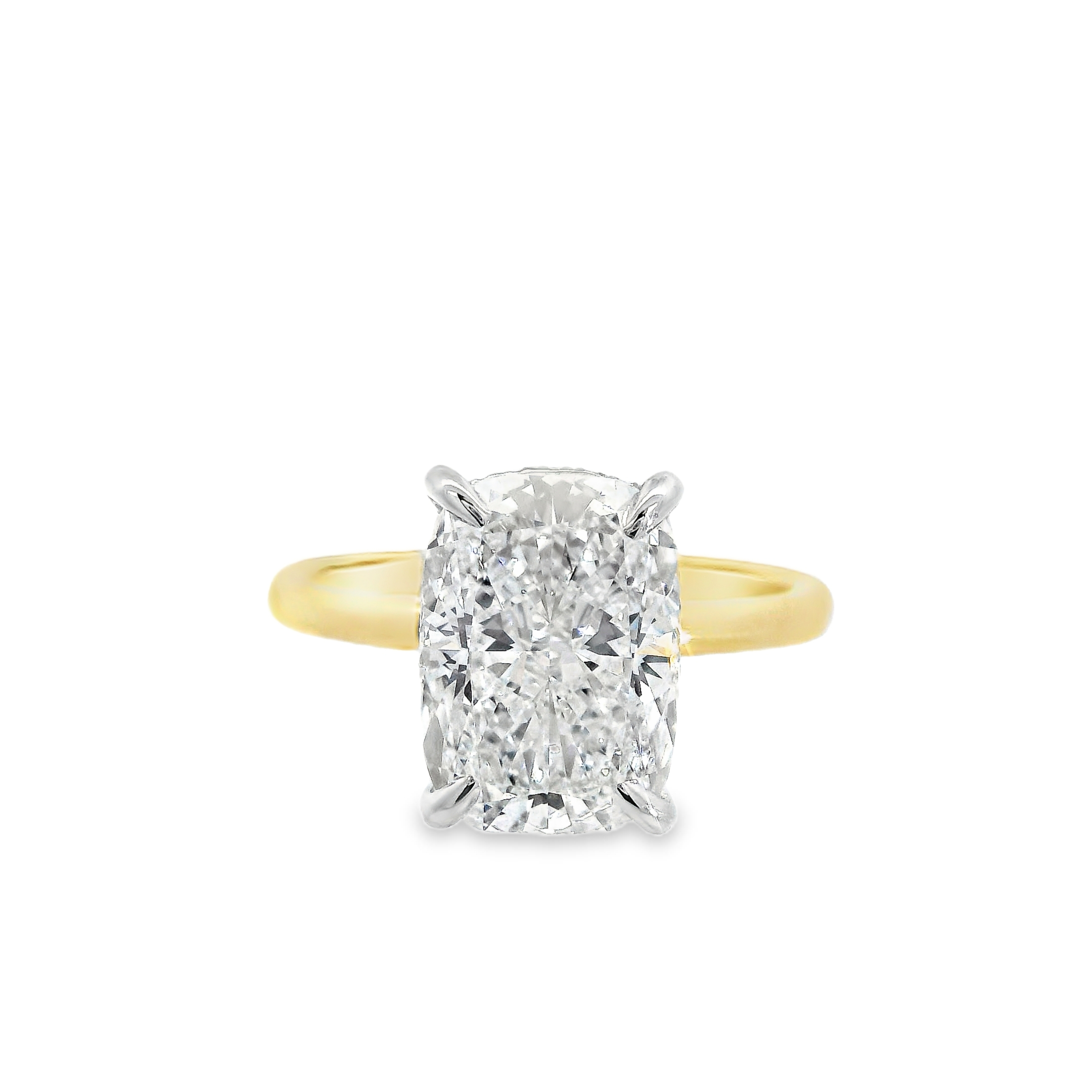 3.05ct Cushion Cut D VS1 LAB Grown Diamond IGI Certified Set in 2-Tone 14K Gold with a Hidden Halo Accent