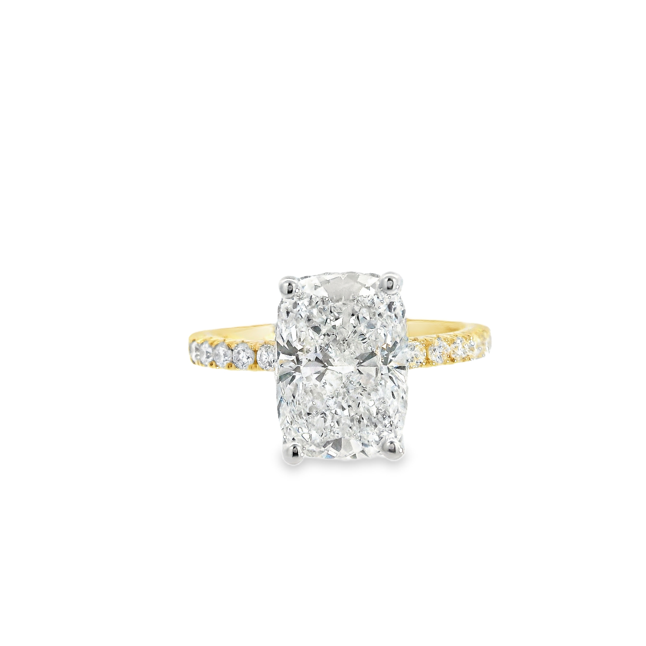 3.06ct Cushion Cut D VS1 LAB Grown Diamond IGI Certified  Set in 14K 2-Tone Gold w/ 0.58cttw Lab Accent Diamonds