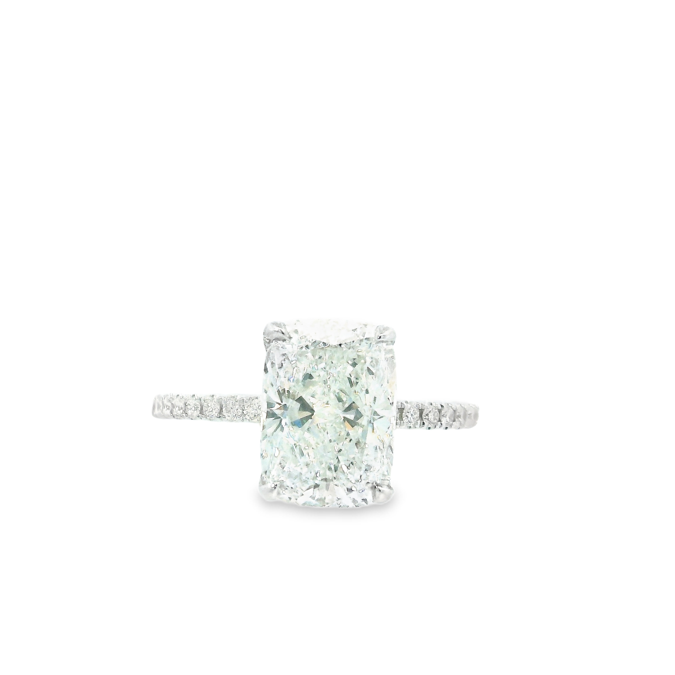 3.10CT D VS2 Cushion Cut LAB Diamond IGI Certified Set in Platinum w/ 0.17cttw Natural Accent Diamonds