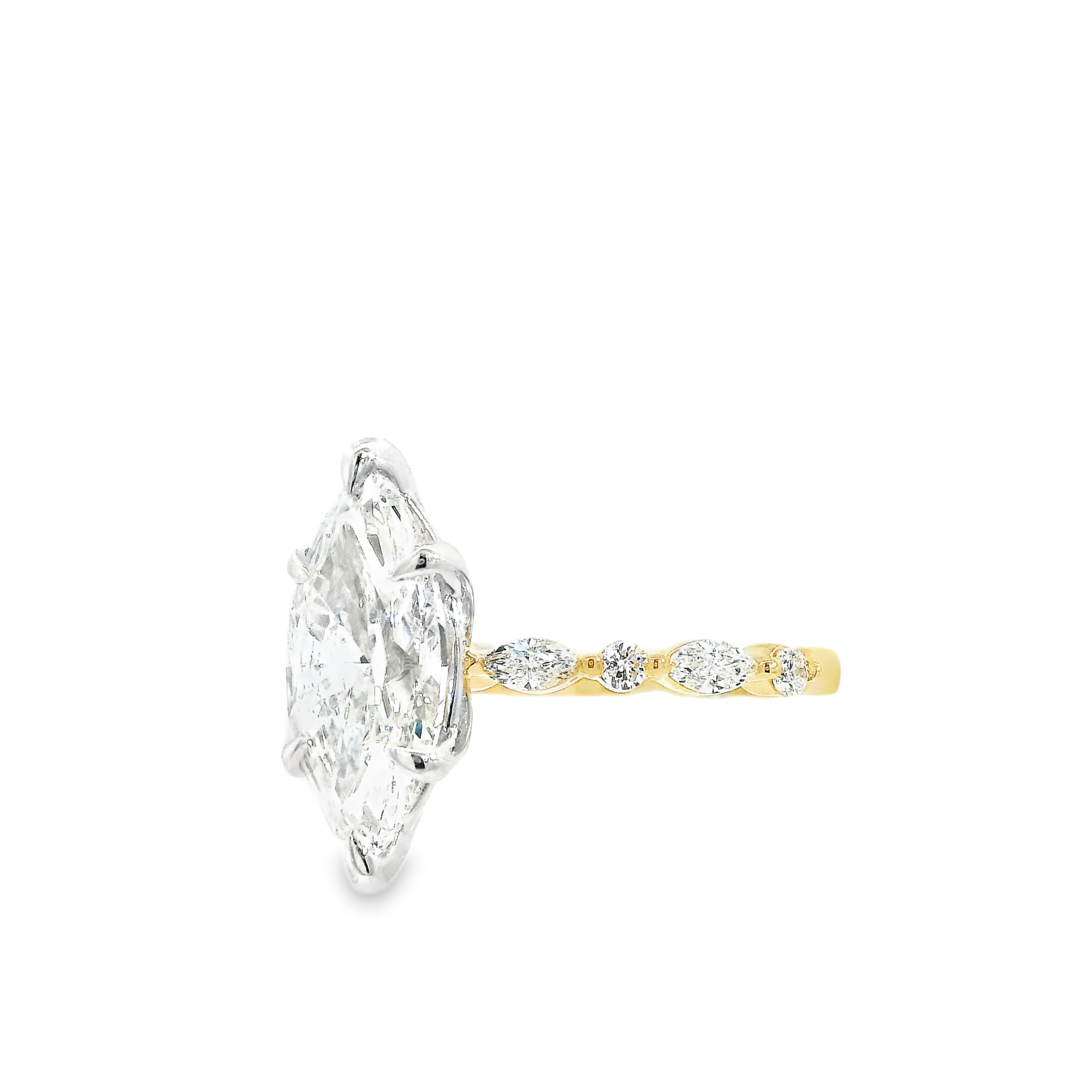 3.30CT F VVS2 Marquise Cut LAB Diamond IGI Certified Set in 14K 2-Tone Gold with 0.39cttw LAB Accent Round and Marquise Diamonds