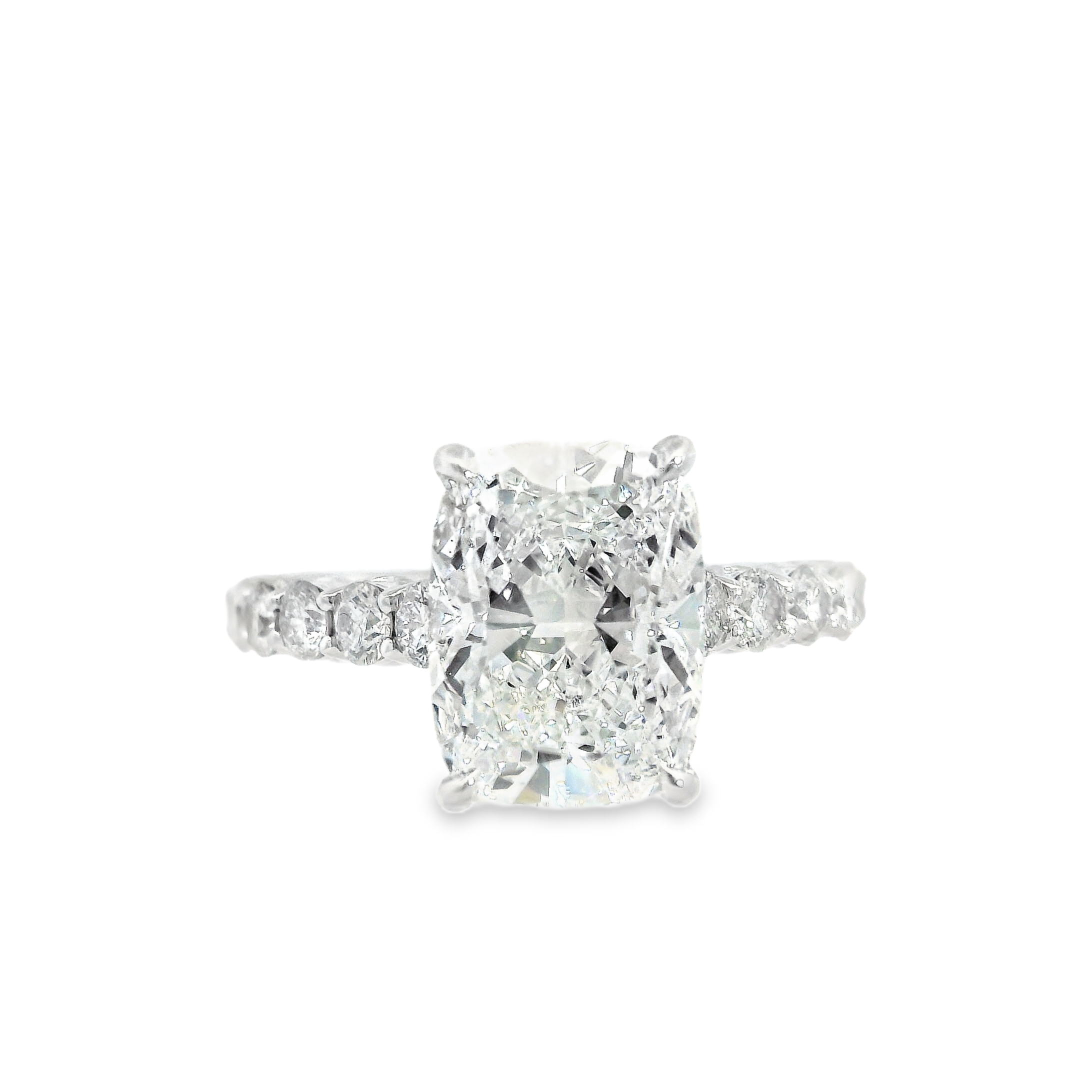3.33CT E VS1 Cushion Cut LAB Diamond IGI Certified Set in 14K White Gold w/ 3/4cttw Natural Accent Diamonds