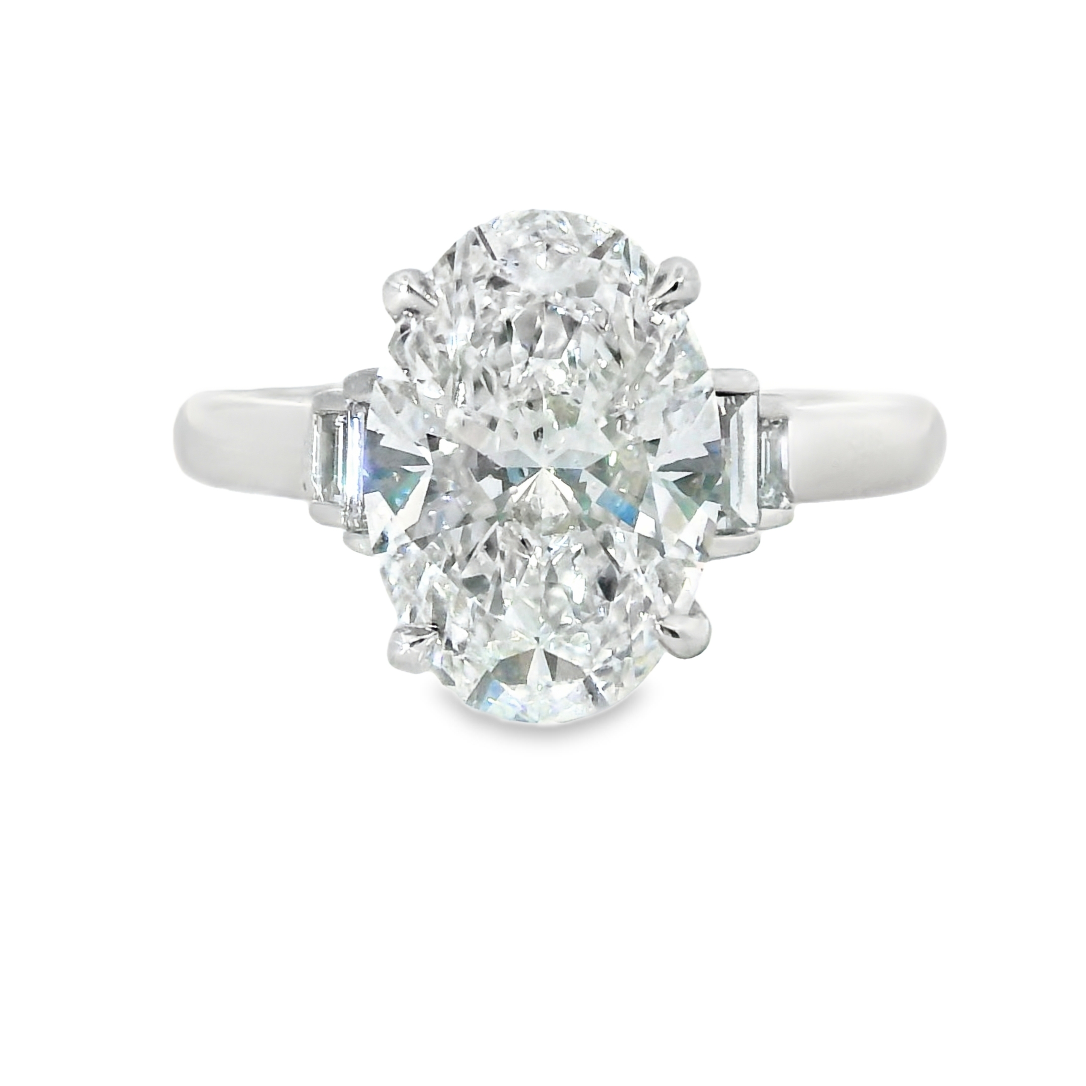 3.42CT E VS1 Oval Cut LAB Diamond Set in 14K White Gold Set with 0.50cttw LAB Accent Diamonds  