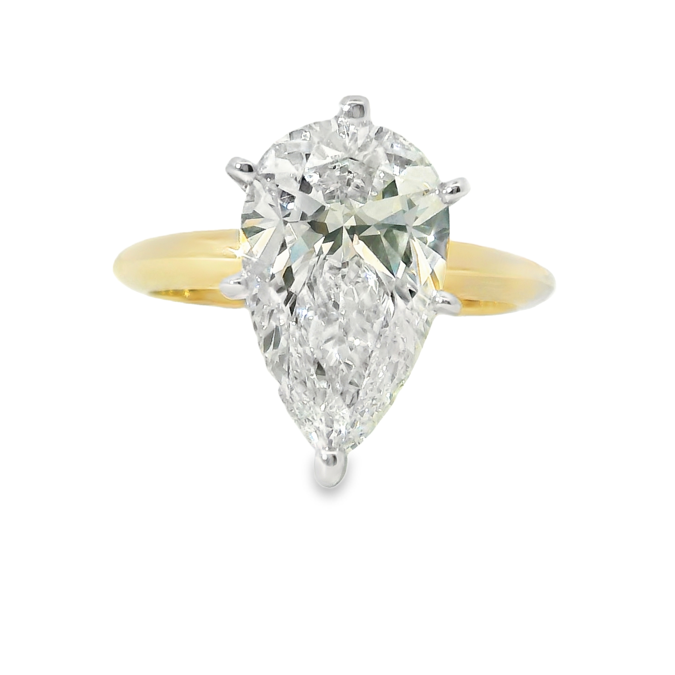 3.48CT F VS2 Pear Shape LAB Diamond IGI Certified Set in 14K 2-Tone Gold