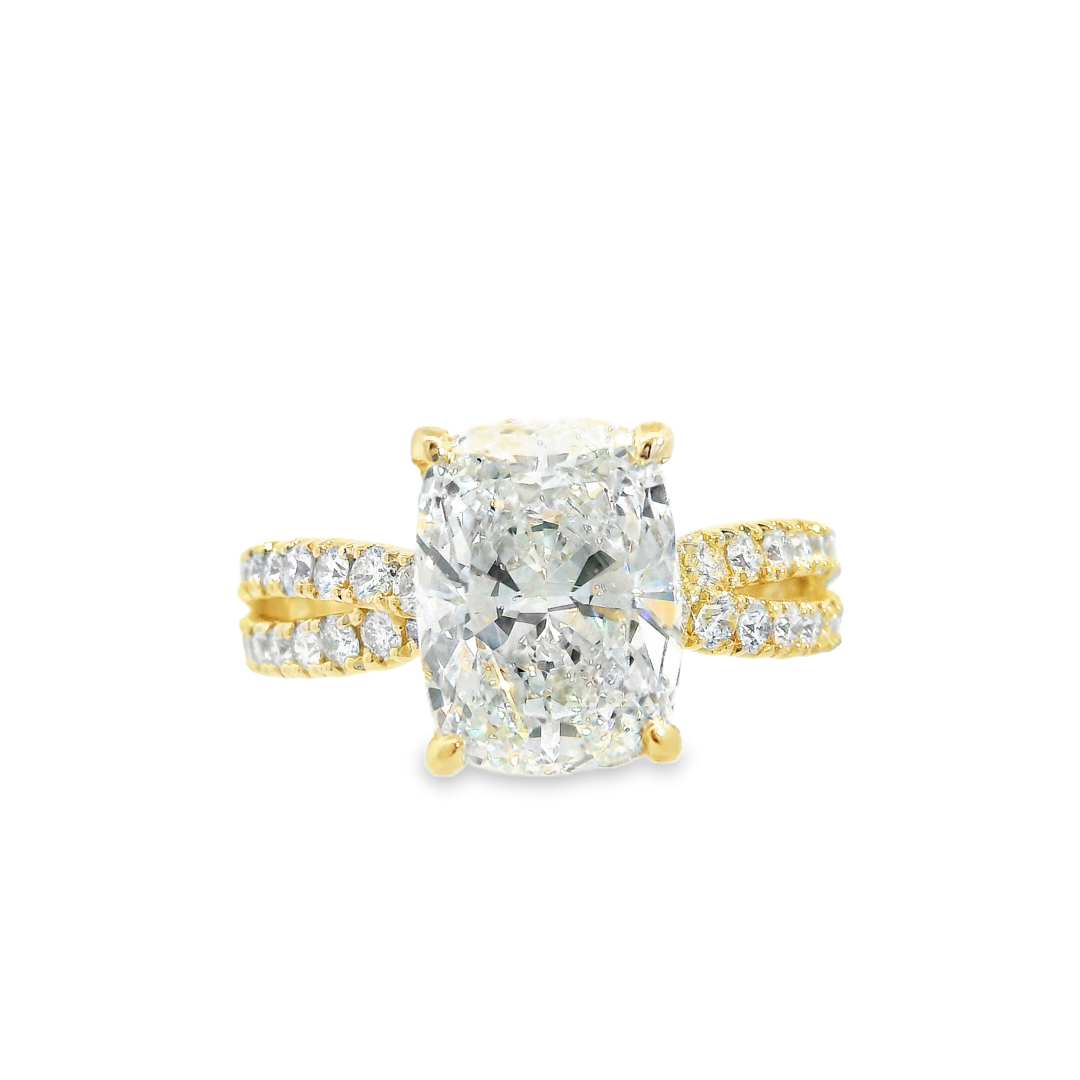 3.59CT E VS2 Cushion Cut LAB Diamond IGI Certified Set in 14K Yellow Gold w/ 3/4cttw Natural Accent Diamonds