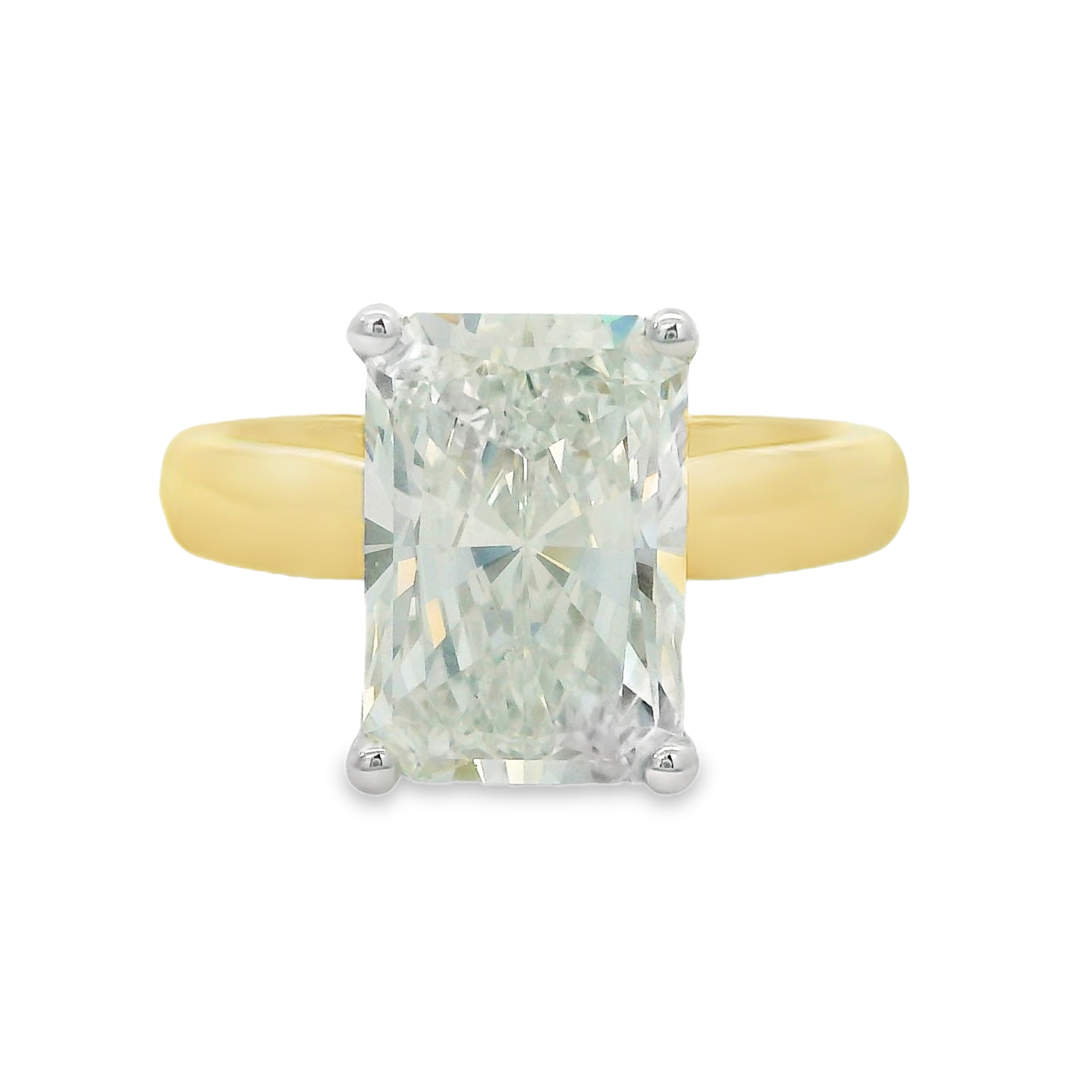 3.79CT Radiant Cut E VS2 LAB Diamond IGI Certified set in 14K Gold w/ 0.04cttw Accent Stones