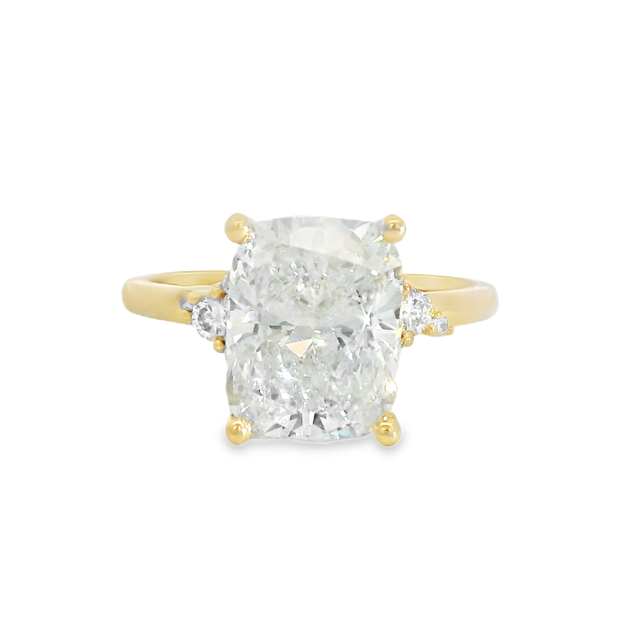 3.84CT E VS2 Cushion Cut LAB Diamond IGI Certified Set in 14K Yellow Gold w/ 1/6cttw Accent Lab Diamonds