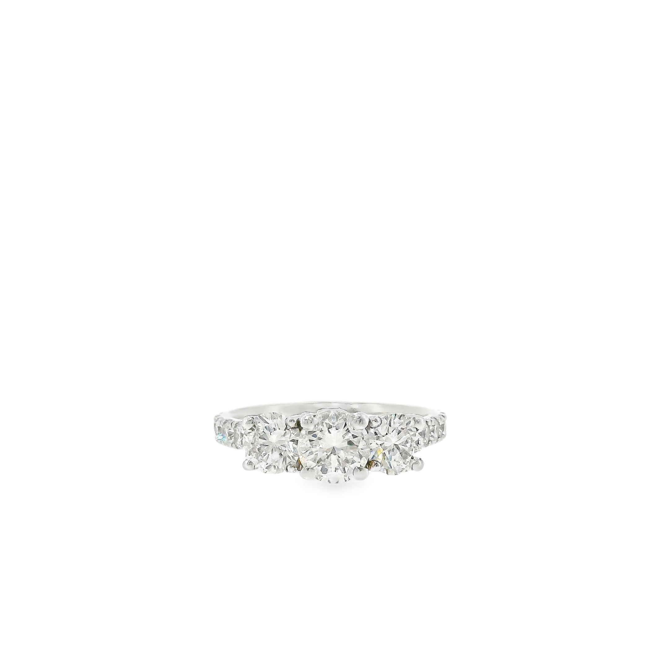 3 Stone LAB Engagement set with 1 0.75ct Round Brilliant 0.98cttw in side stones plus 0.53cttw Accent stones set in 14K White Gold 
