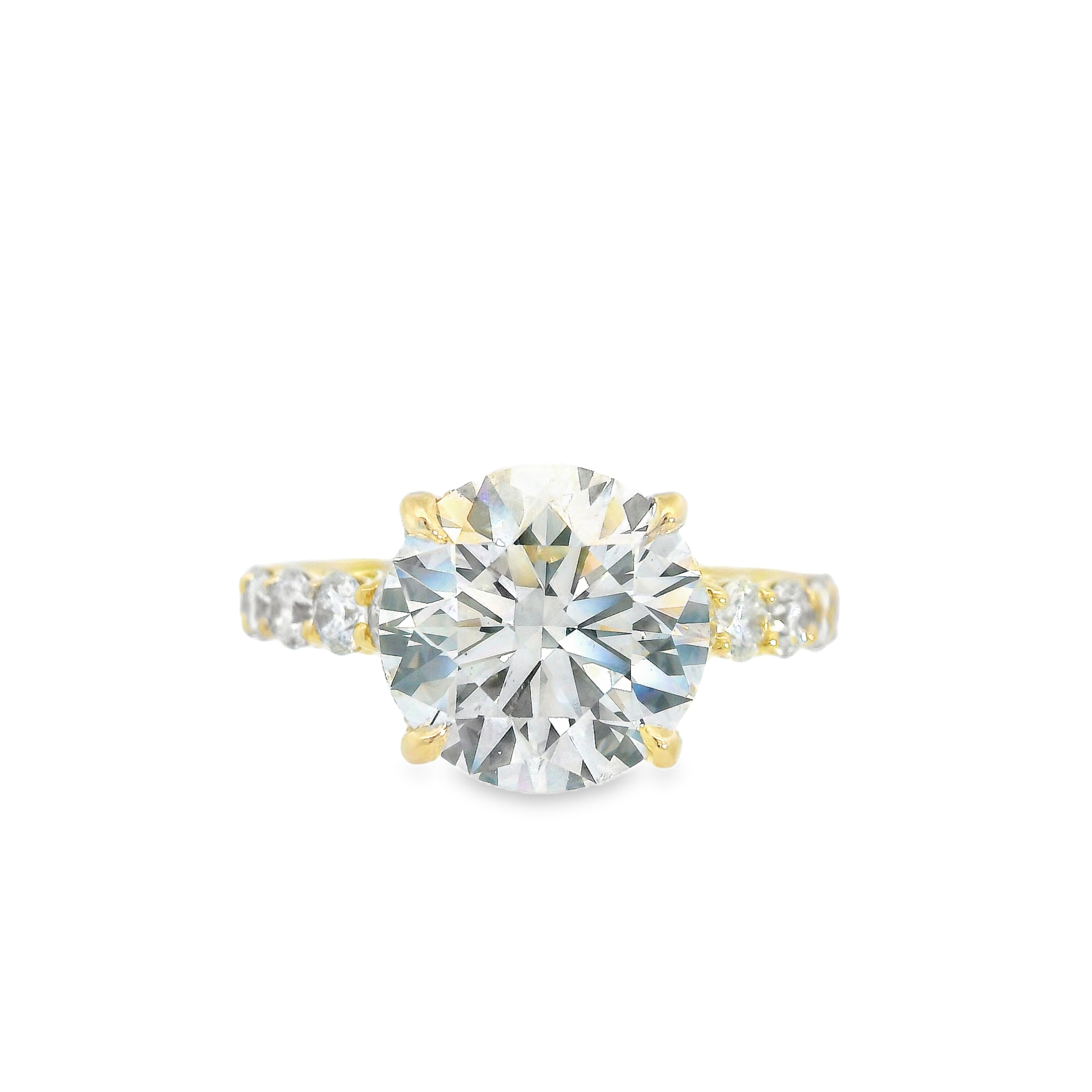 4.01CT F VS2 Round Brilliant LAB Diamond IGI Certified Set in 14K Yellow Gold w/ 1cttw Natural Accent Diamonds