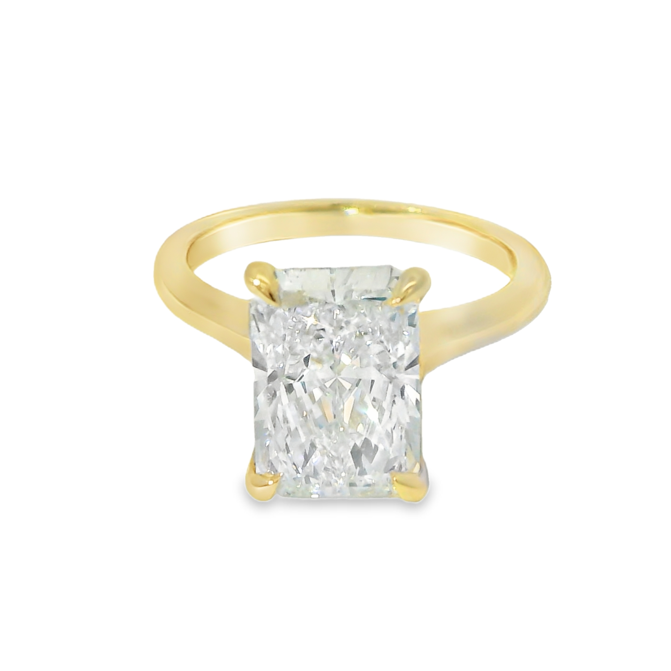 4.01ct E VS2 Radiant Cut LAB Diamond IGI Certified Set in 14K Yellow Gold