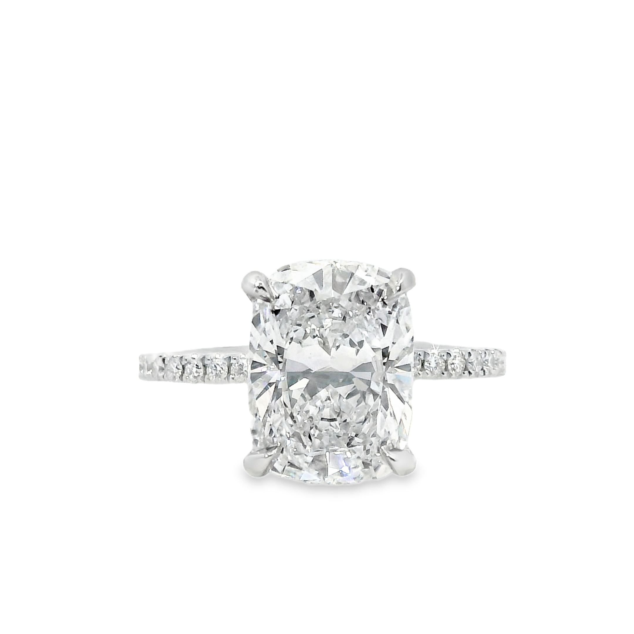 4.02CT E VS2 Elongated Cushion Cut LAB Diamond Set in Platinum w/ 0.19cttw LAB Accent Diamonds